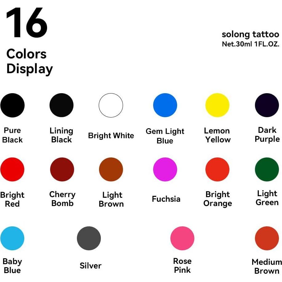Kit de Tinta para Tatuajes Solong 16 Colores 30ml Profesional