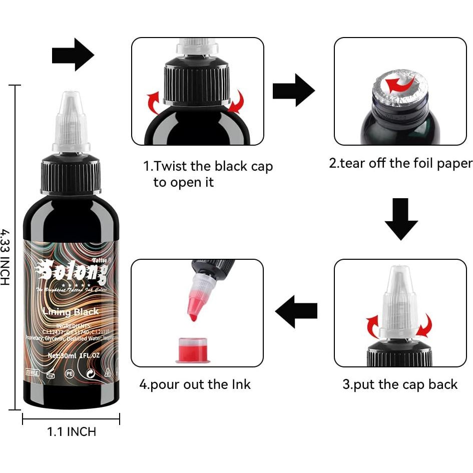 Kit de Tinta para Tatuajes Solong 16 Colores 30ml Profesional