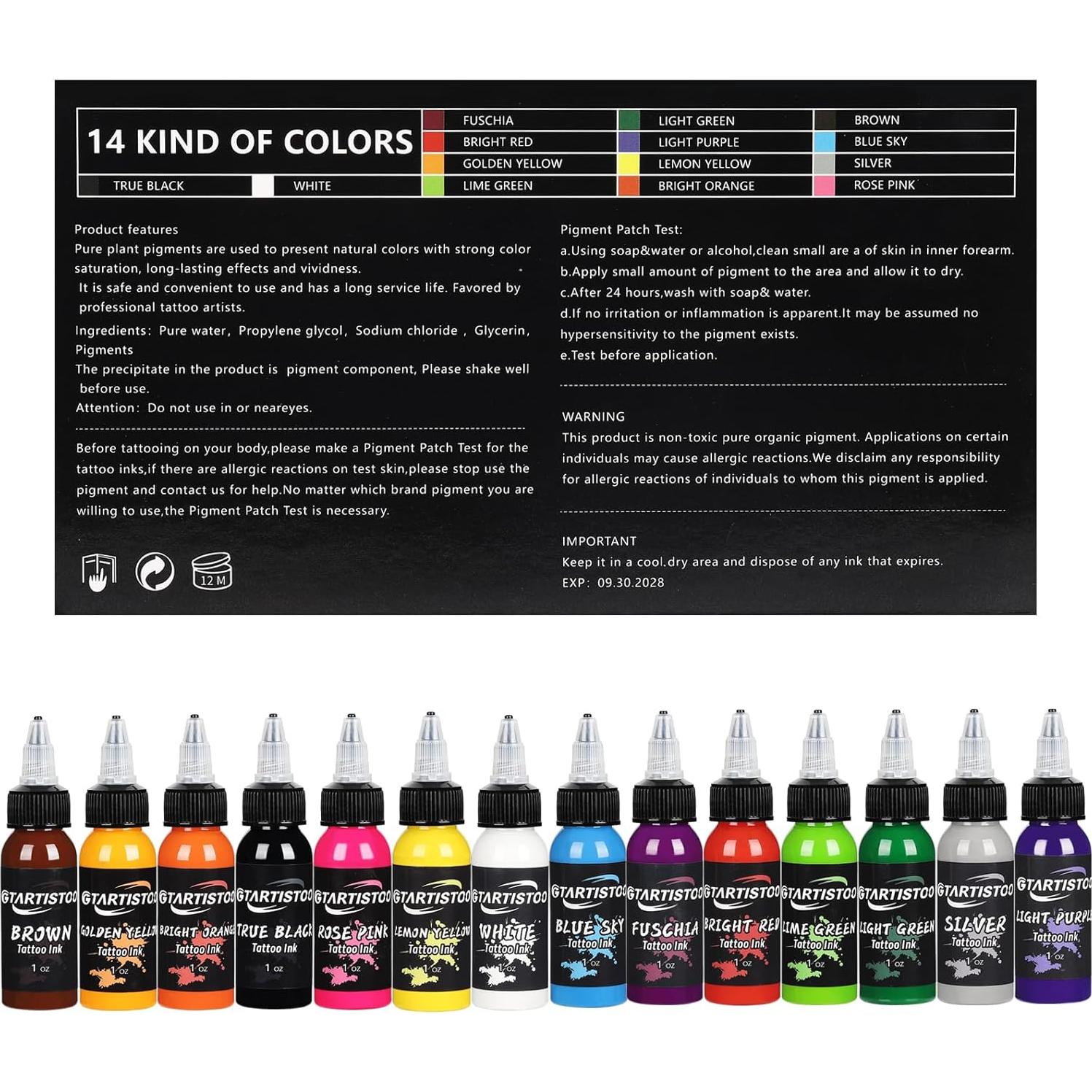 Juego de Tinta para Tatuajes Profesional GTARTISTOO 14 Colores 30ml