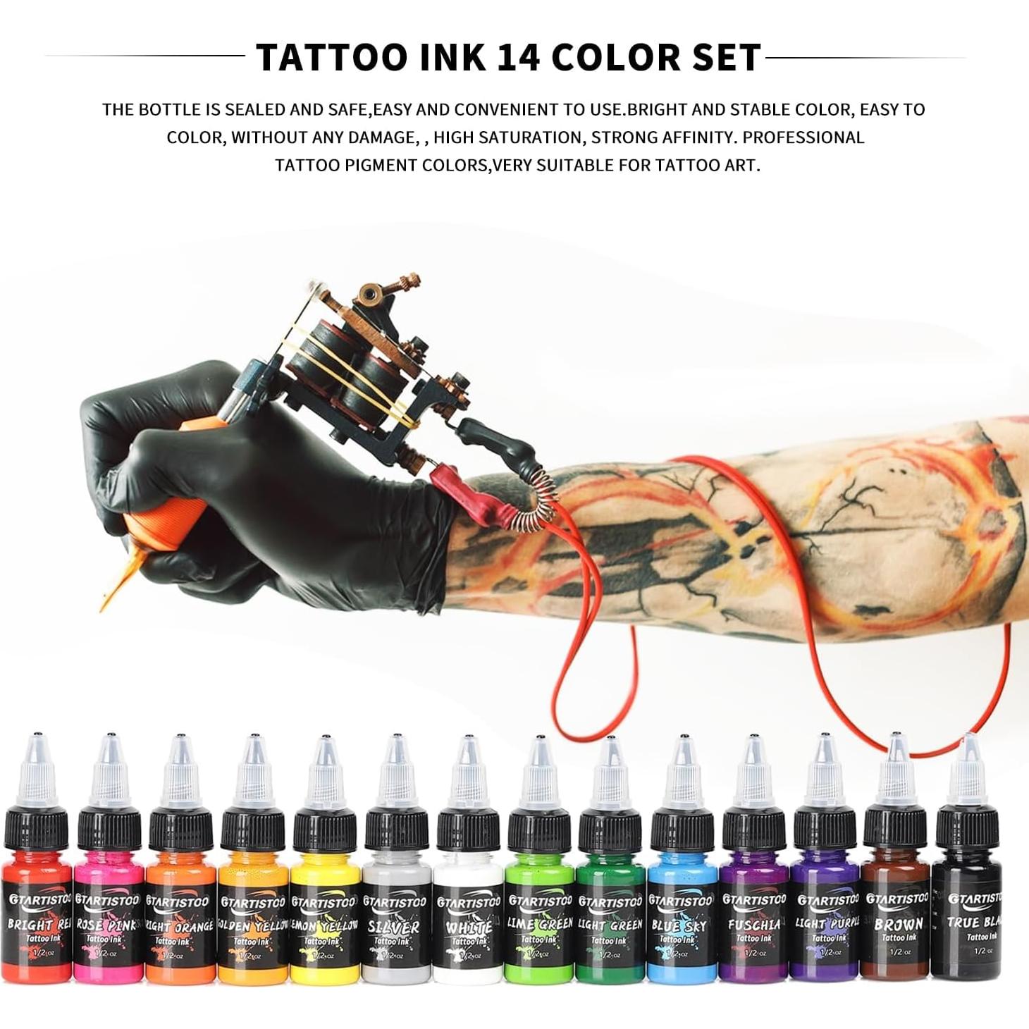 Juego de Tinta para Tatuajes Profesional GTARTISTOO 14 Colores 15ml