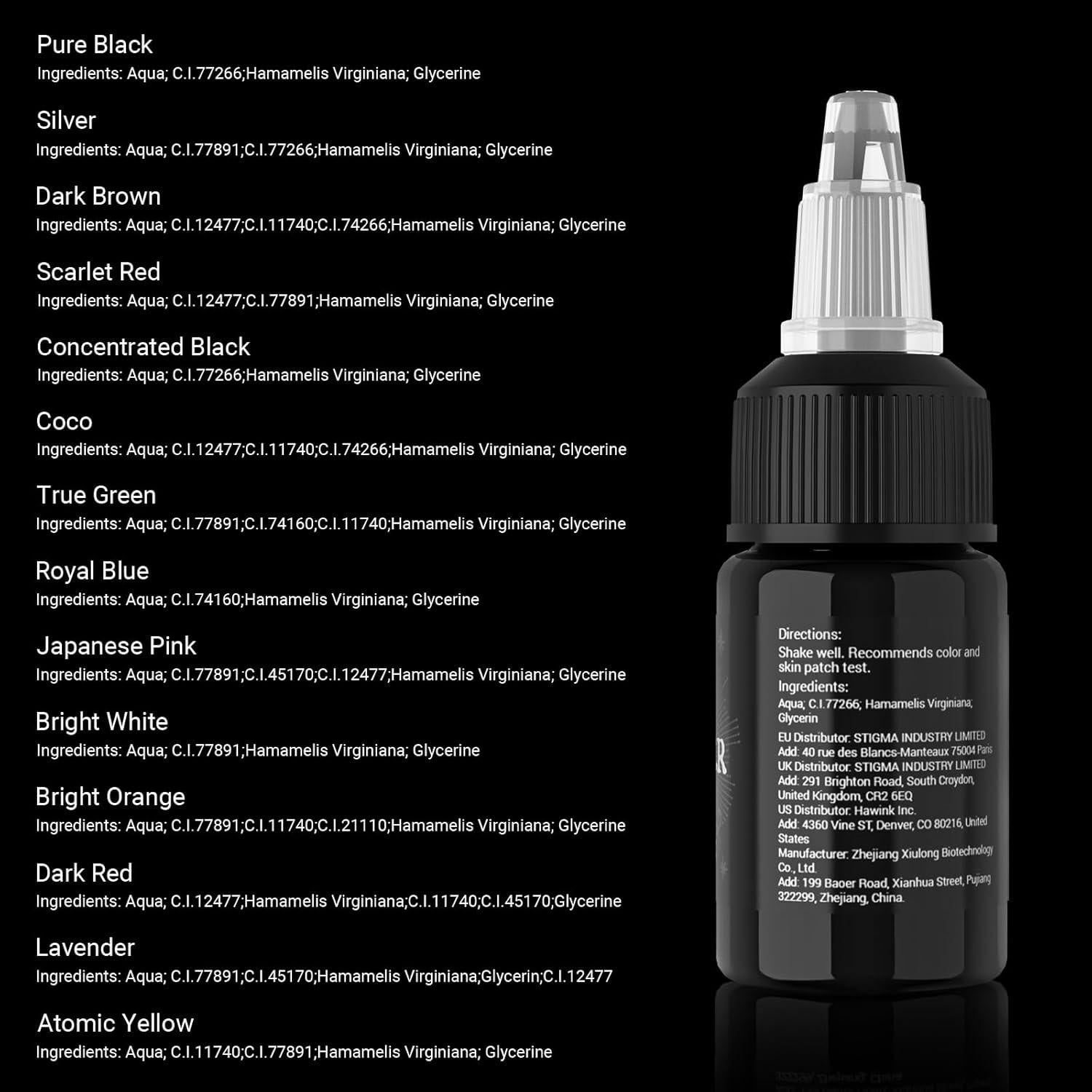 Conjunto de Tinta para Tatuajes PFARRER 10 Colores 15ml