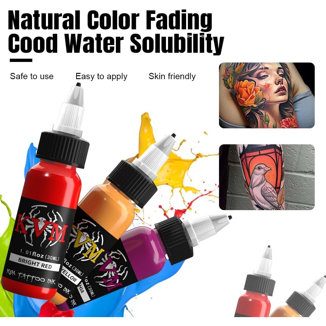 Juego de Tinta para Tatuajes KVM 14 Colores 30ml Flujo Suave