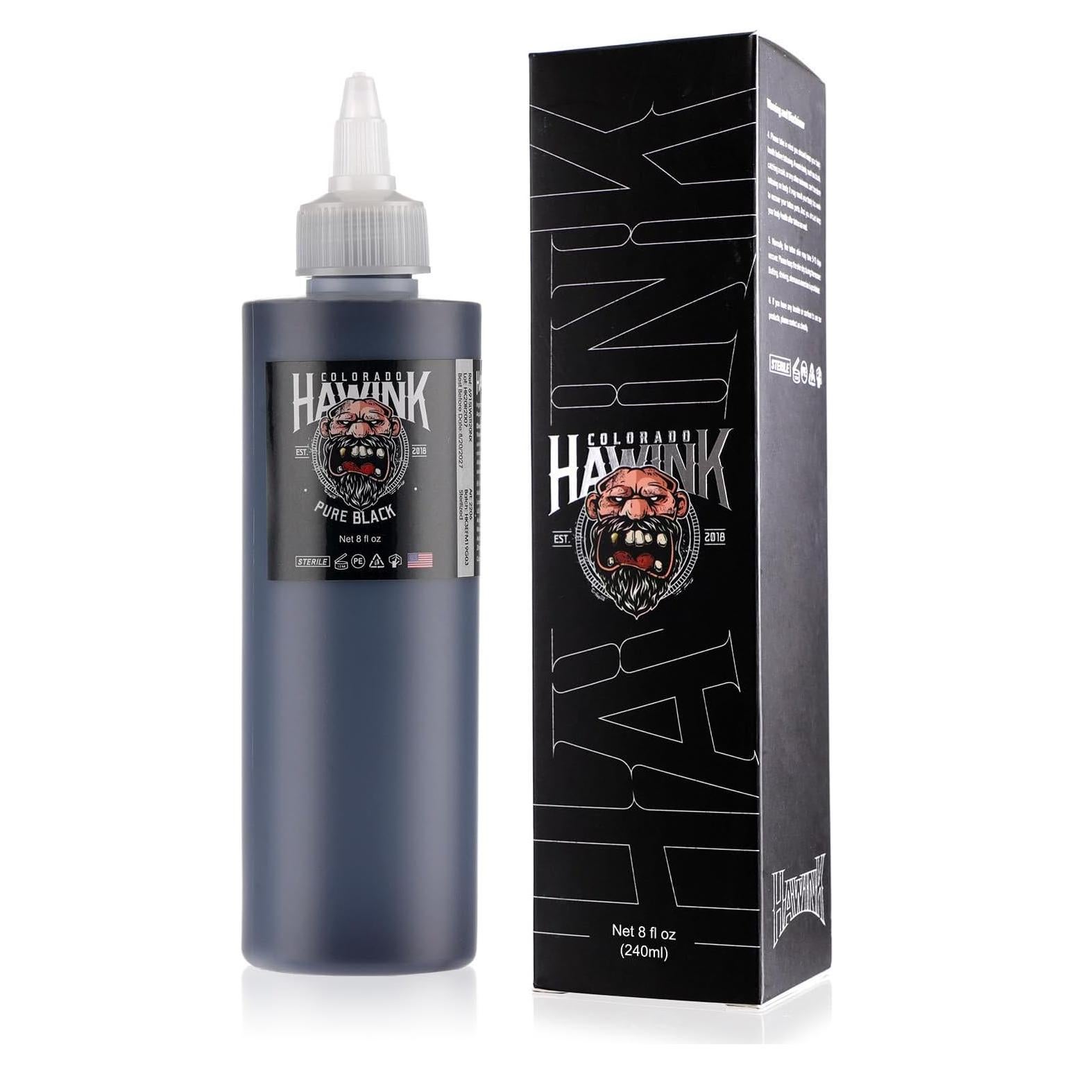 Tinta de Tatuaje Negra HAWINK 240ml Vegana Estándar EE.UU.