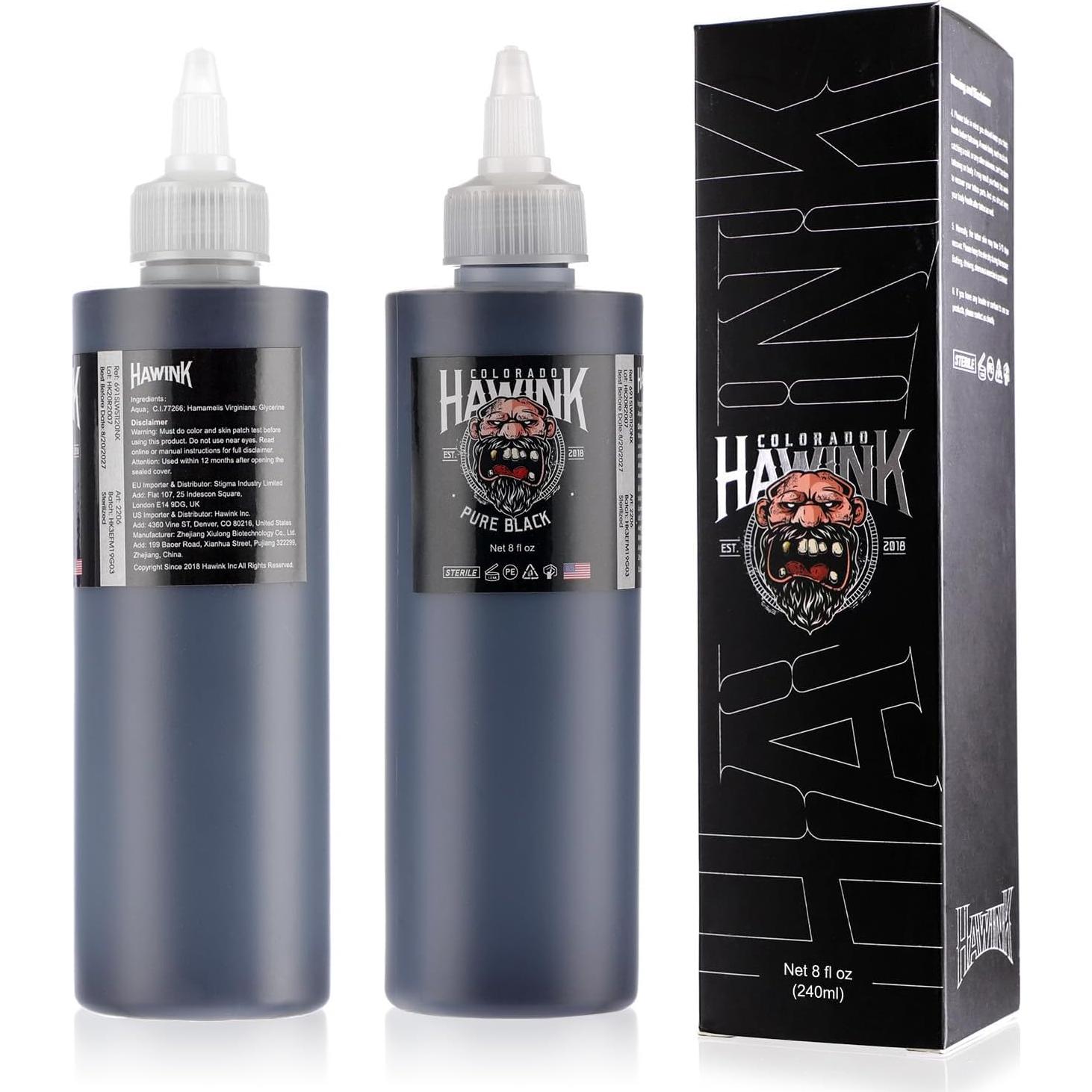 Tinta de Tatuaje Negra HAWINK 240ml Vegana Estándar EE.UU.