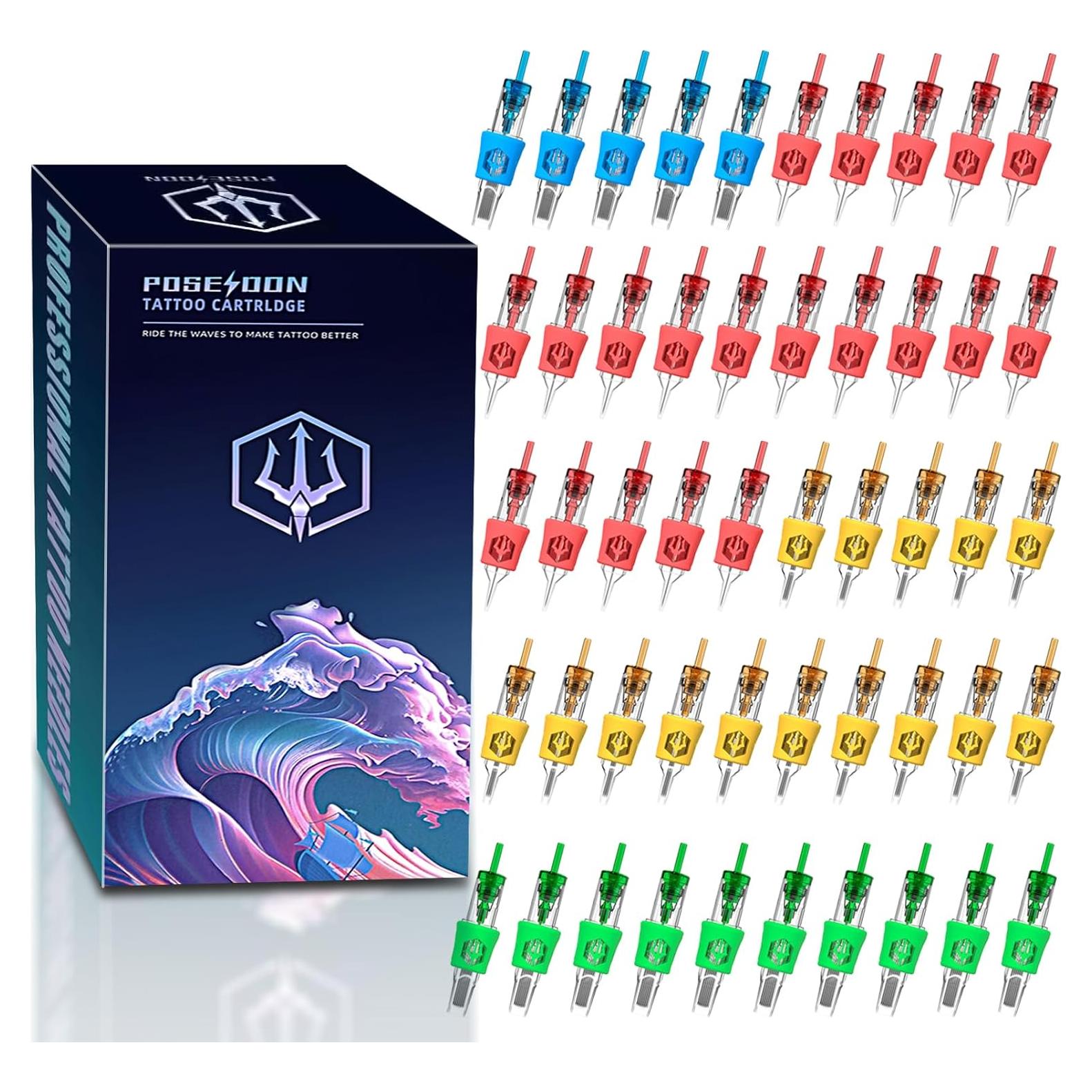 Agujas de Cartucho de Tatuaje Poseidon 50 Pcs Mixtas Estándar