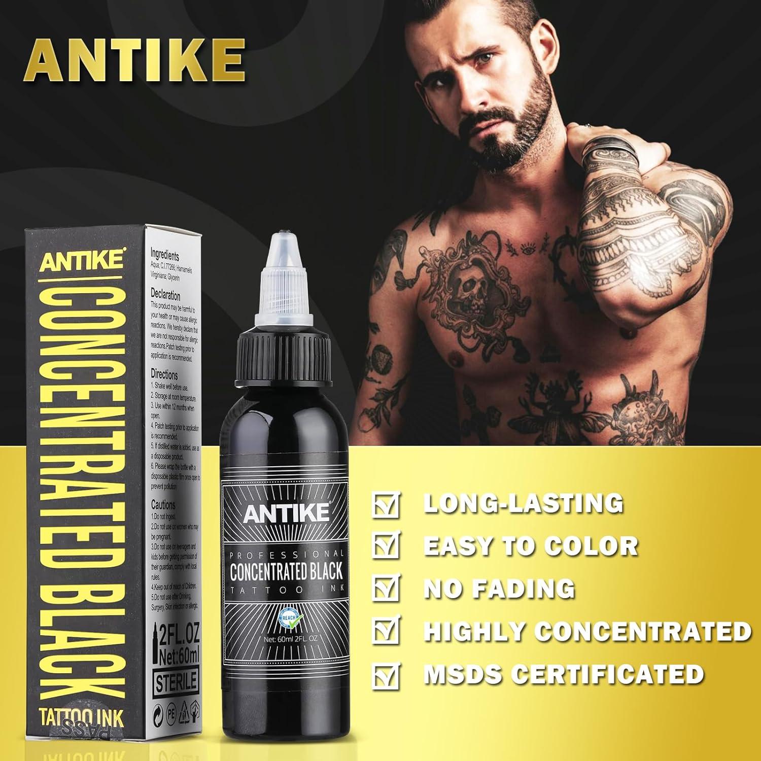 Tinta de Tatuaje Negra ANTIKE 60ml Profesional Concentrada