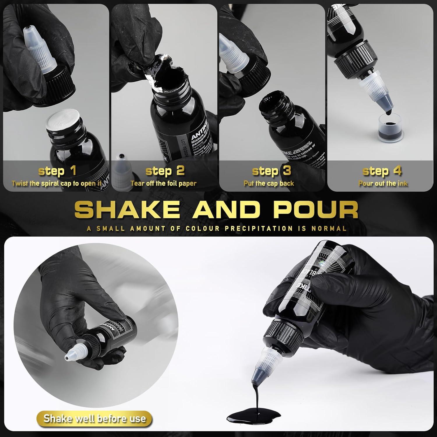 Tinta de Tatuaje Negra ANTIKE 60ml Profesional Concentrada