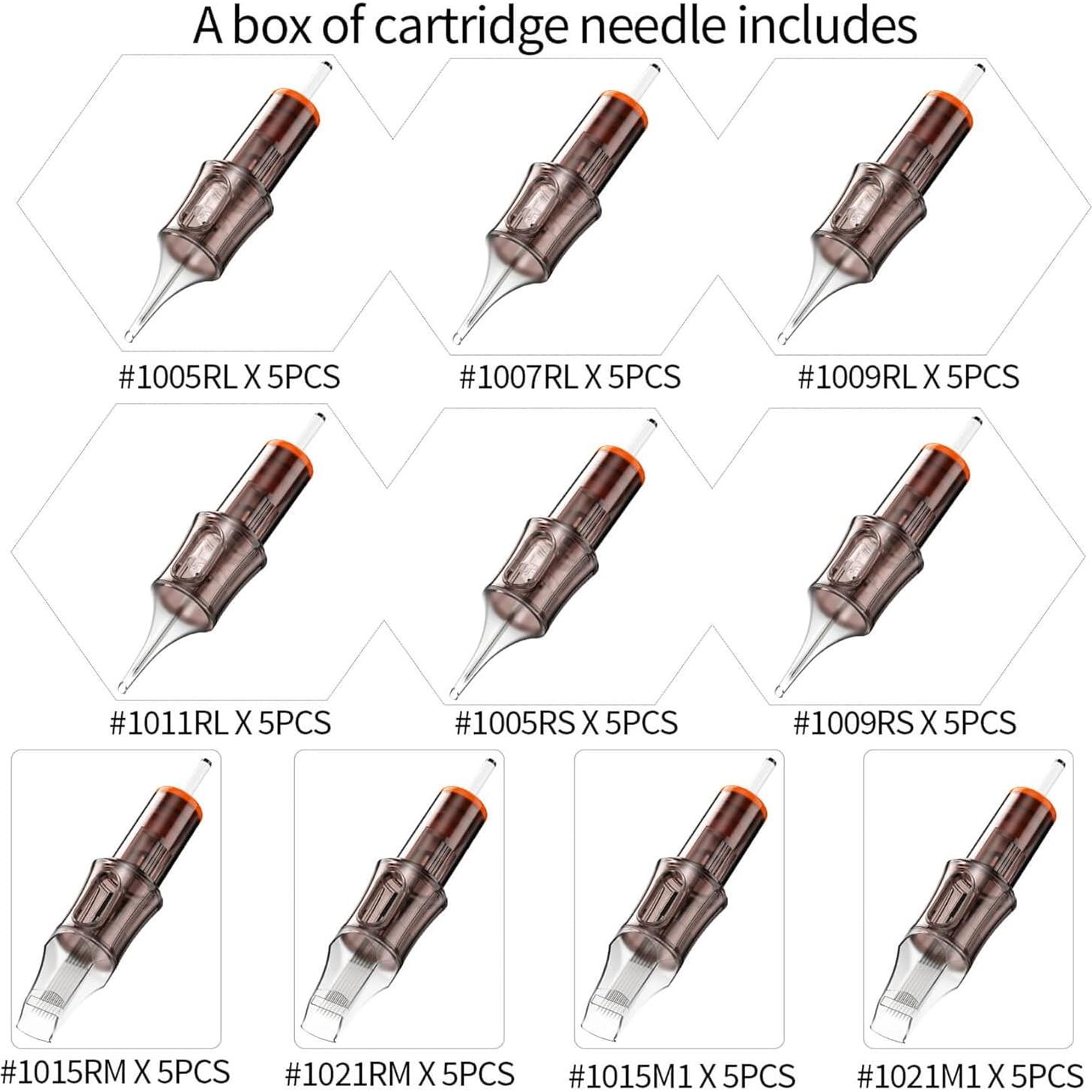 50 Agujas de Cartucho de Tatuaje A-minusone #10 Mixto 5RL-21RM