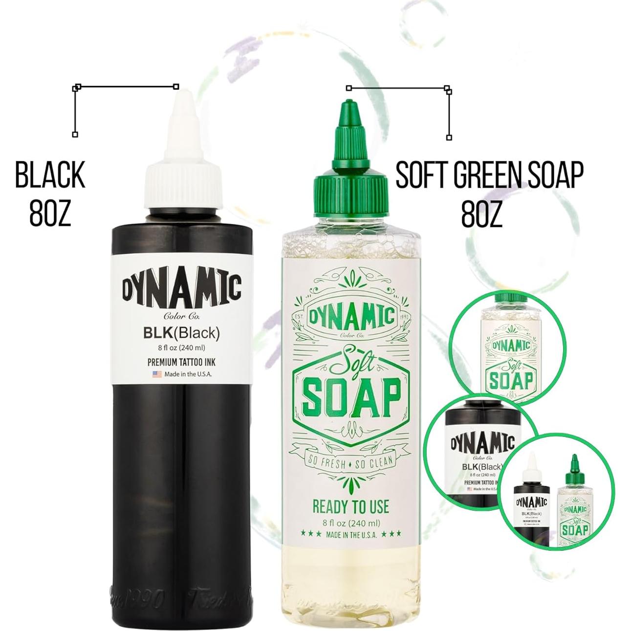 Tinta de Tatuaje Negra y Jabón Verde Suave Dynamic 236ml