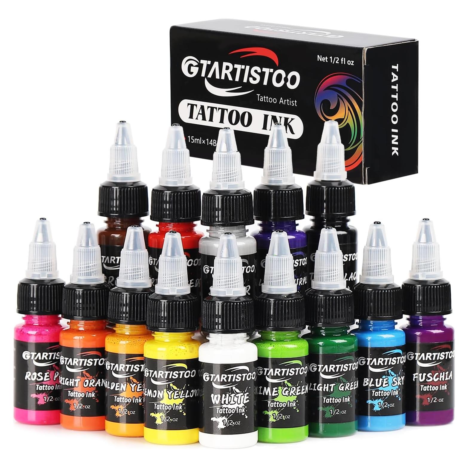 Tattoo-Ink GTARTISTOO Professional Set 1/2OZ (14 Colors, 15ml) Vegan-Friendly Pigment Tattoo-Inks Supplies