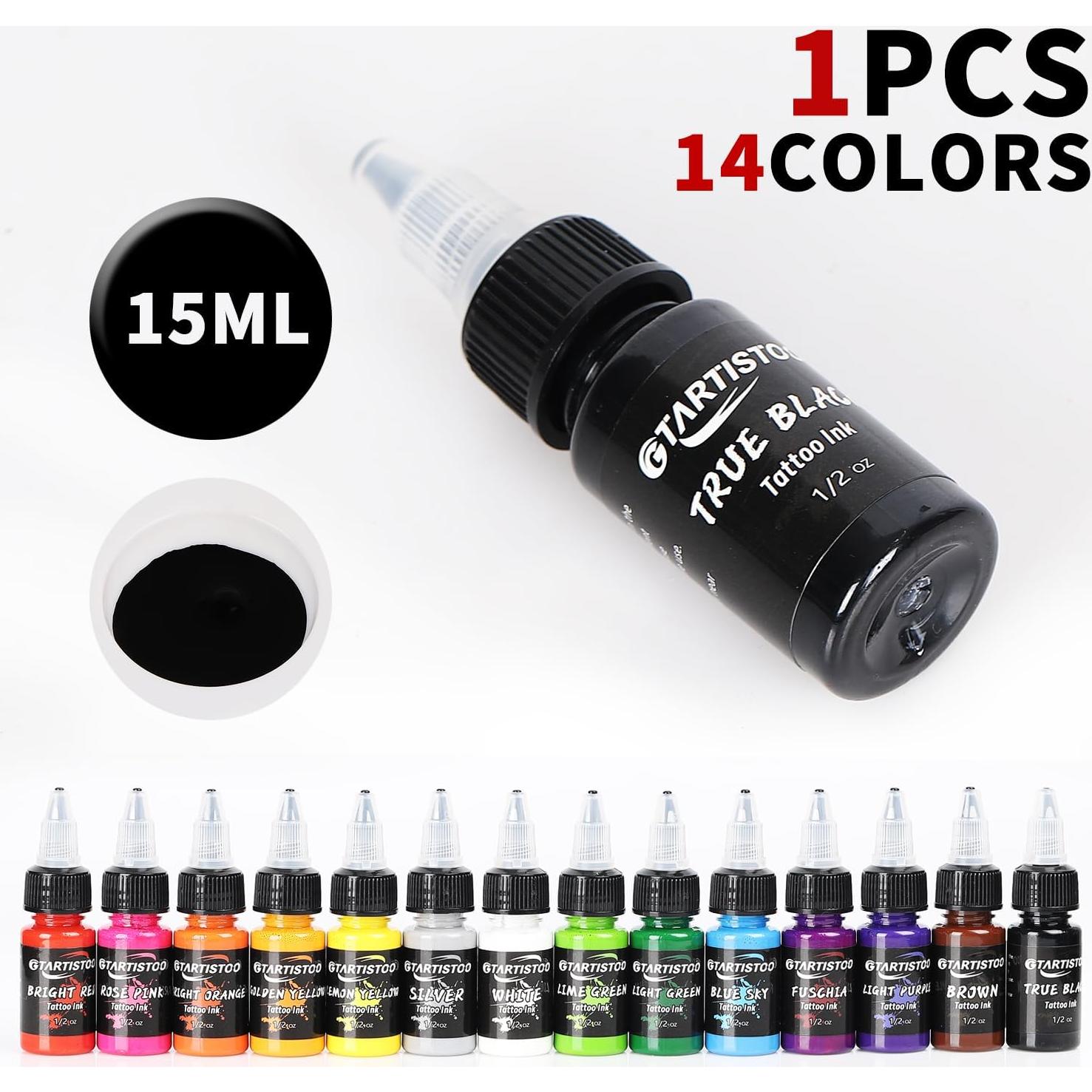 Tattoo-Ink GTARTISTOO Professional Set 1/2OZ (14 Colors, 15ml) Vegan-Friendly Pigment Tattoo-Inks Supplies