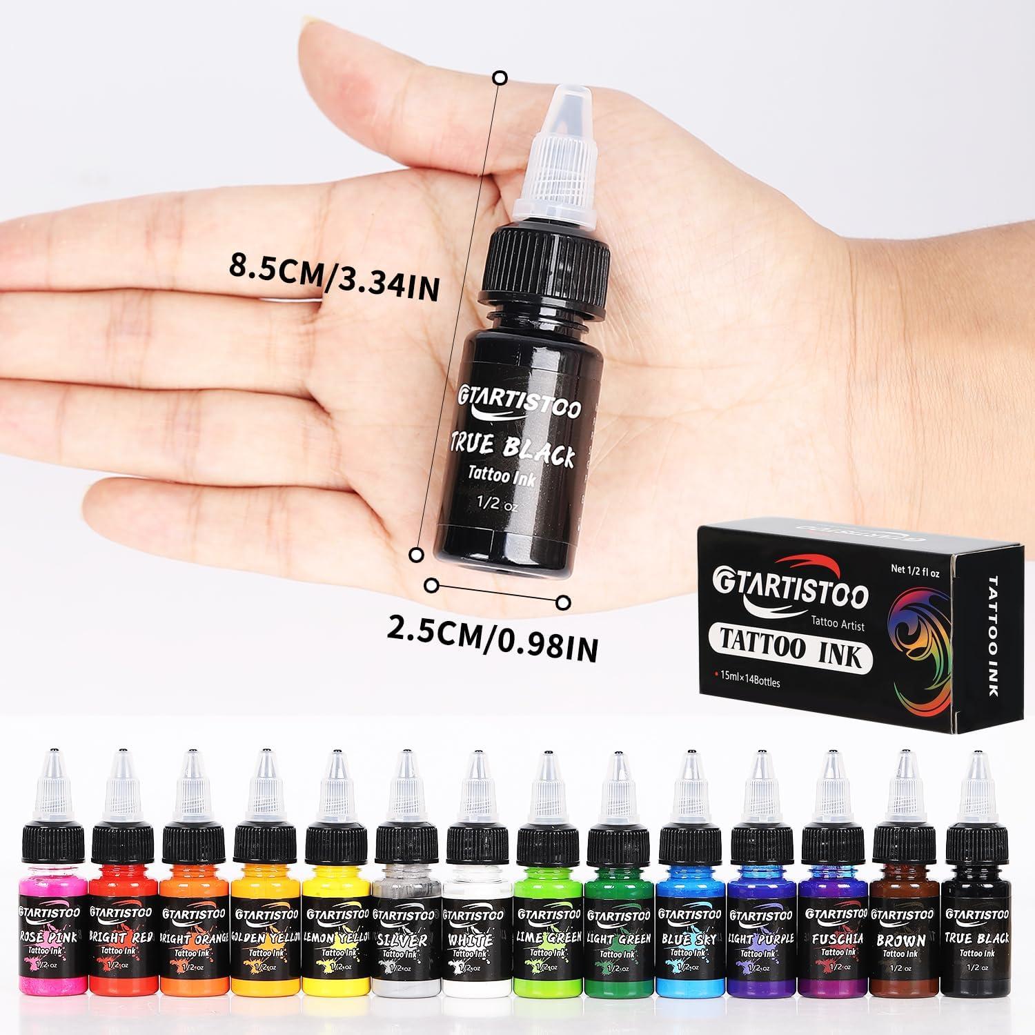 Tattoo-Ink GTARTISTOO Professional Set 1/2OZ (14 Colors, 15ml) Vegan-Friendly Pigment Tattoo-Inks Supplies