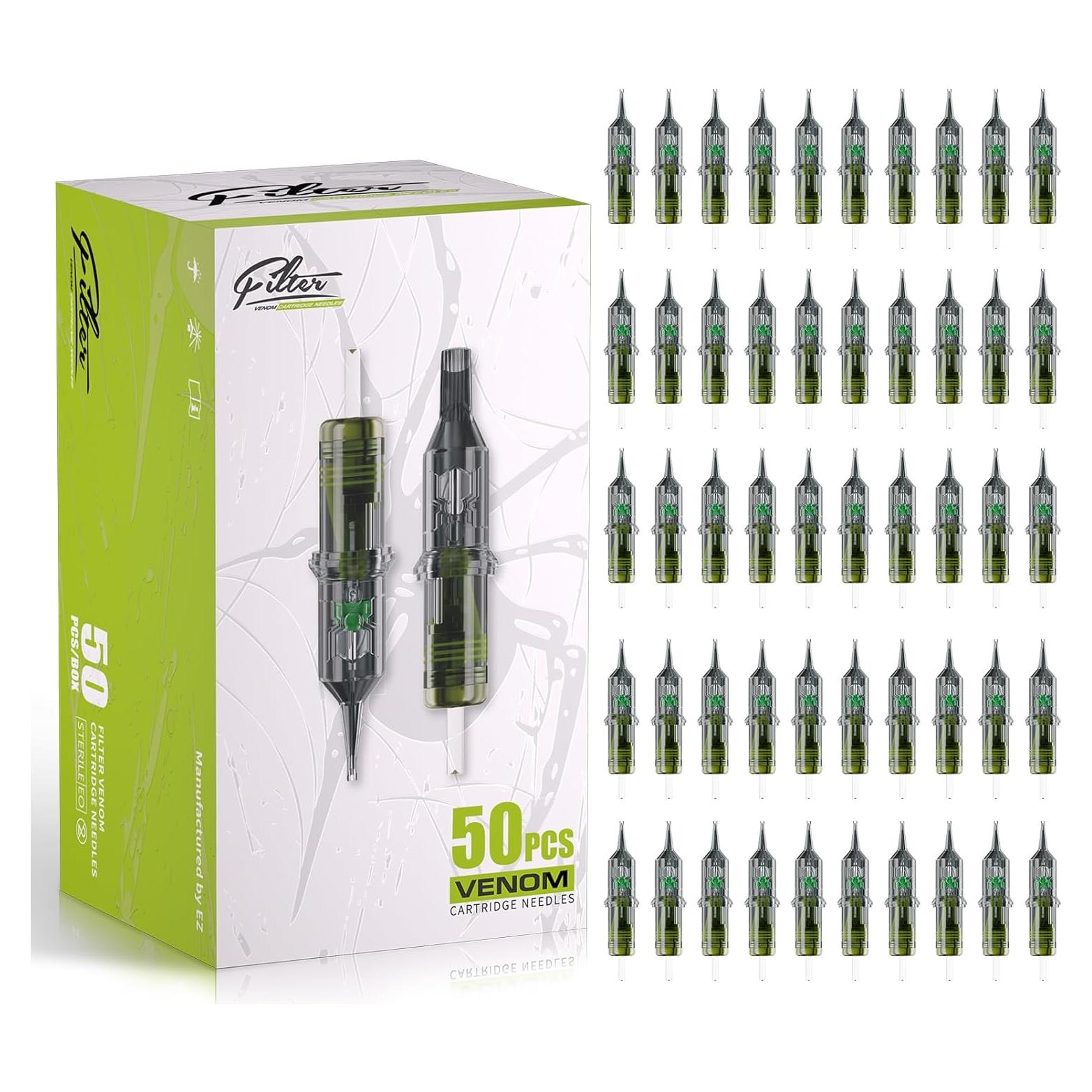 Agujas de Cartucho para Tatuaje Filter Venom 50Pcs #12 Variadas