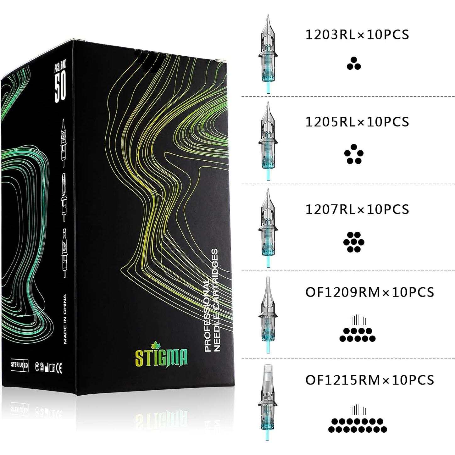 Agujas de Tatuaje Cartucho STIGMA 50pcs Acuamarina 0.35mm