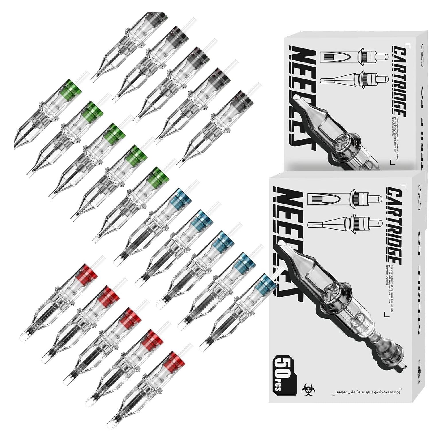 Agujas de Cartucho de Tatuaje Wormhole 50pcs Mixtas 5RL 7RL 9RL
