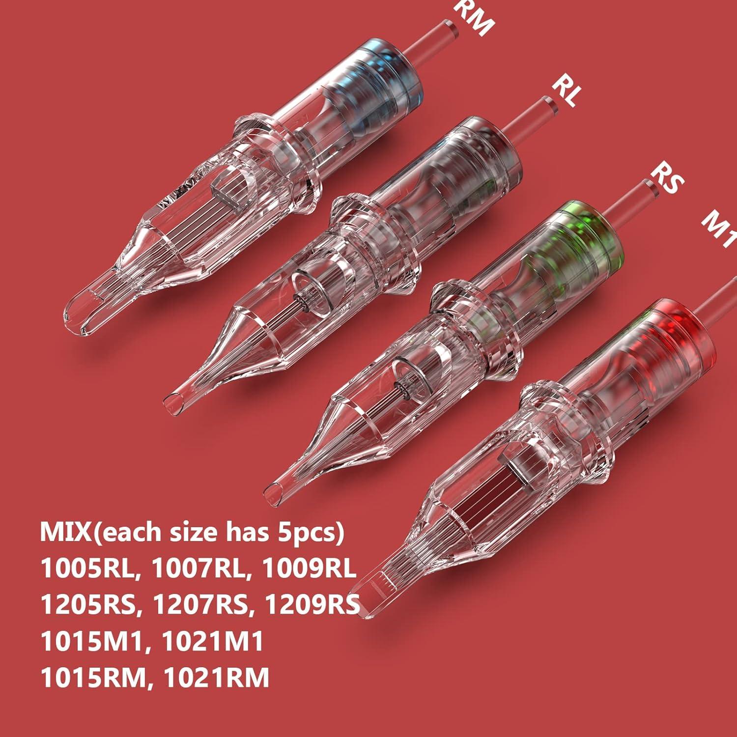 Agujas de Cartucho de Tatuaje Wormhole 50pcs Mixtas 5RL 7RL 9RL