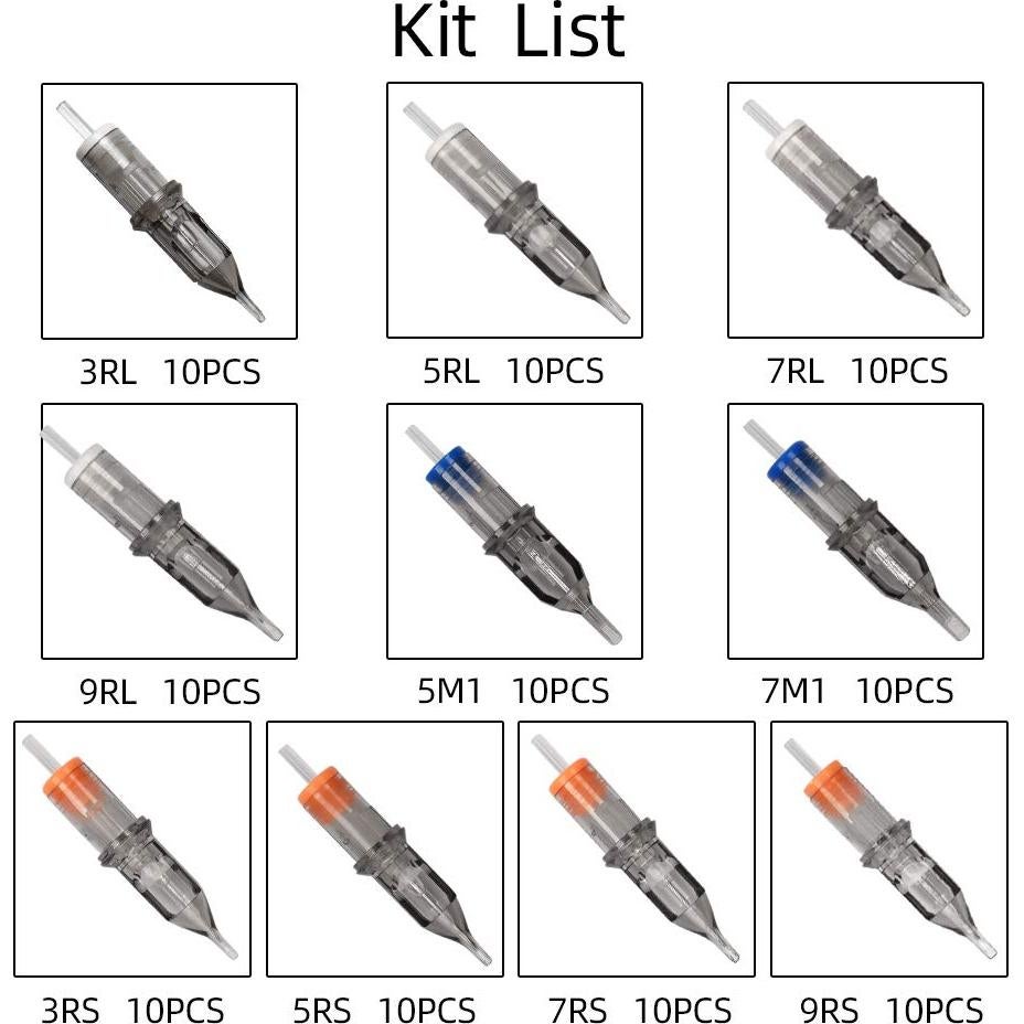 100 Agujas de Tatuaje Desechables ATOMUS 3RL 5RL 7RL 9RL