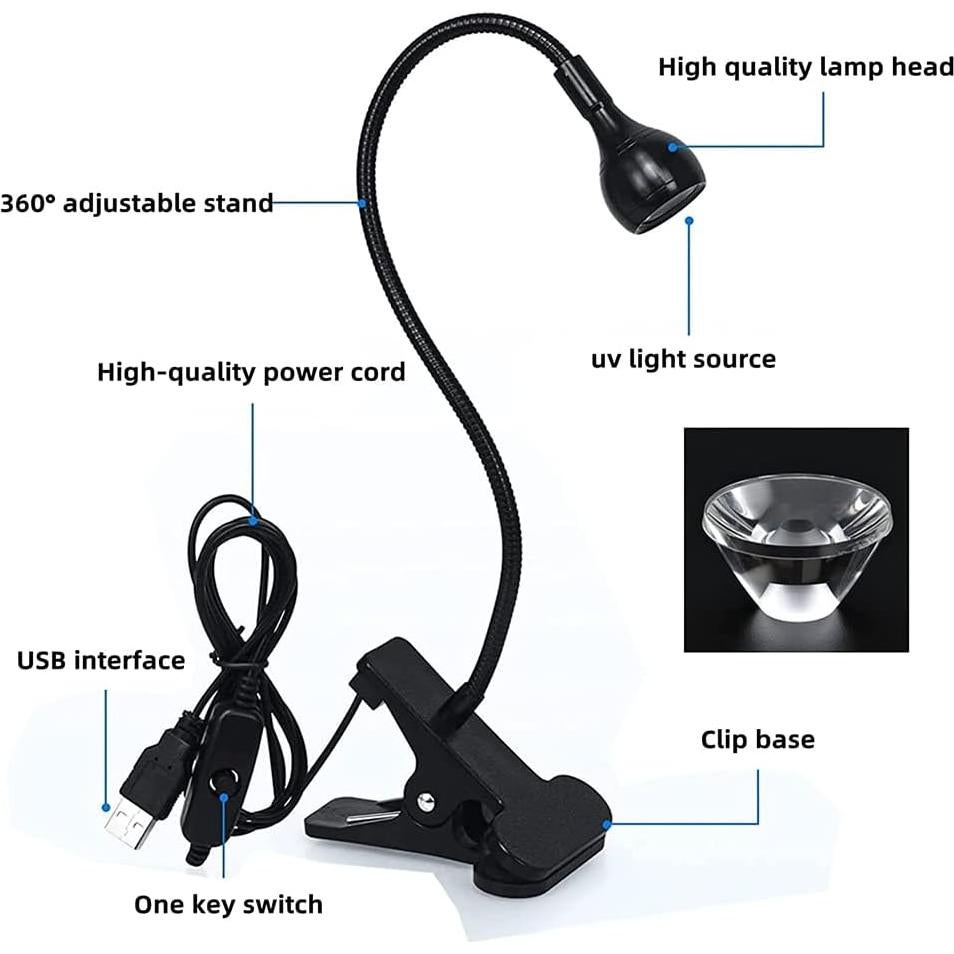 Mini lámpara UV LED Brokimis 3W con cuello de ganso flexible