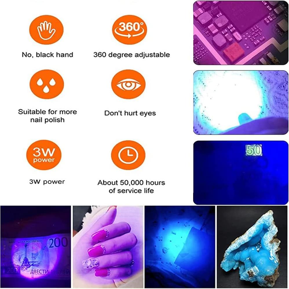 Mini lámpara UV LED Brokimis 3W con cuello de ganso flexible