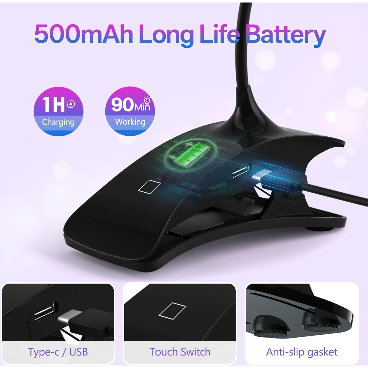 AORAEM UV Nail Lamp 3W Rechargeable Gooseneck UV Light for Gel Nails Touch Flash Cure Lamp Nail Dryer with Clamp, Portable LED Gel Light 3 Level Timing Home Professional DIY Manicure Salon, Black