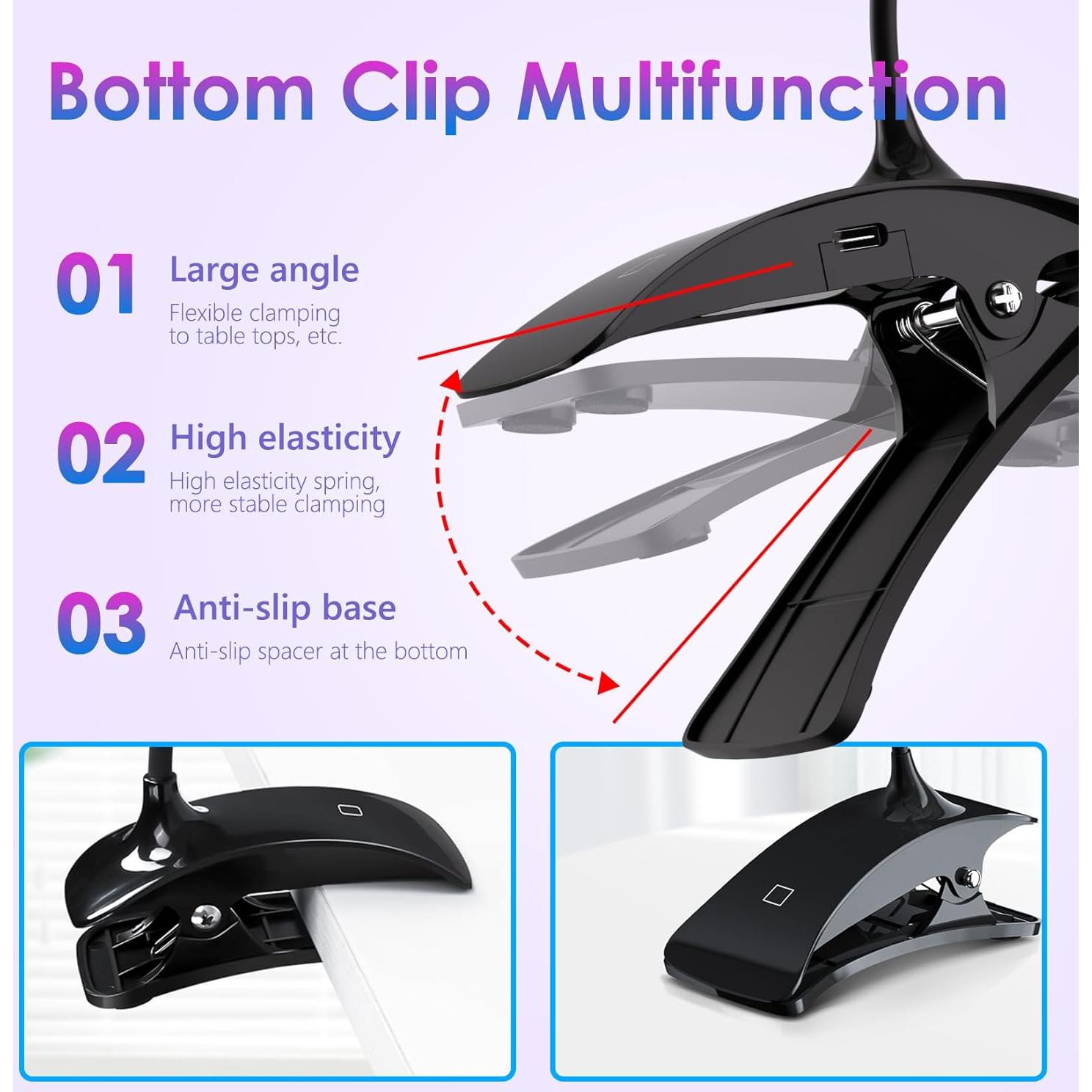 AORAEM UV Nail Lamp 3W Rechargeable Gooseneck UV Light for Gel Nails Touch Flash Cure Lamp Nail Dryer with Clamp, Portable LED Gel Light 3 Level Timing Home Professional DIY Manicure Salon, Black