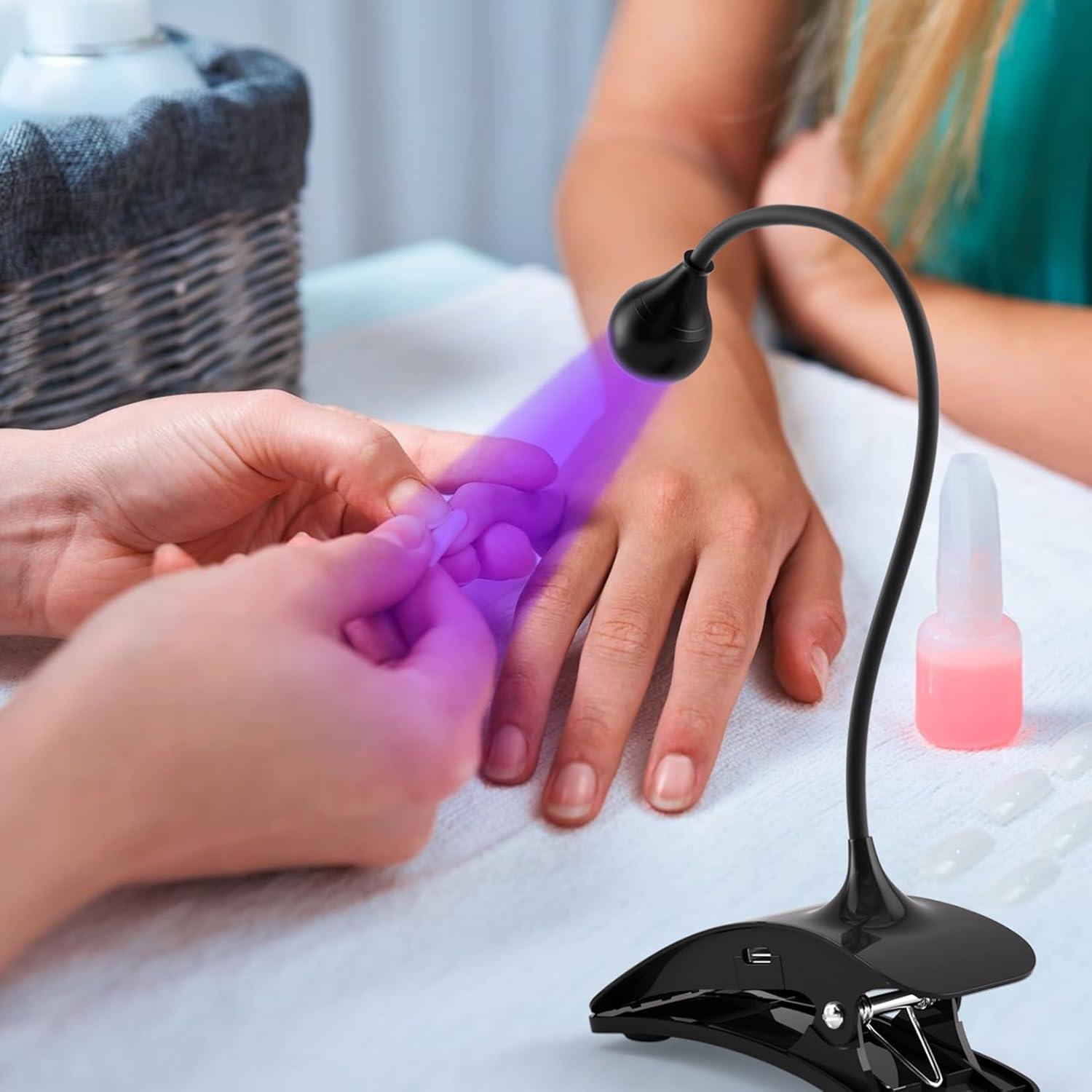 AORAEM UV Nail Lamp 3W Rechargeable Gooseneck UV Light for Gel Nails Touch Flash Cure Lamp Nail Dryer with Clamp, Portable LED Gel Light 3 Level Timing Home Professional DIY Manicure Salon, Black