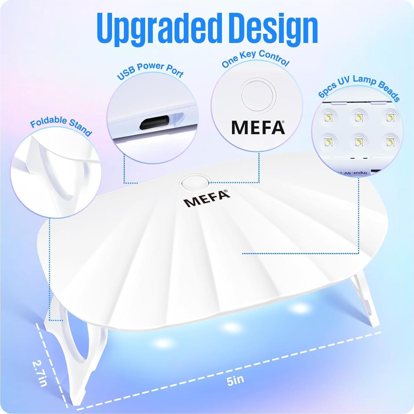 MEFA UV Light for Gel Nails, 12W Mini UV Nail Lamp with 6 Pcs Lamp Beads, 2 Times LED Nail Light, White Portable USB Nail Dryer for Travel Professional UV Light for Home Salon