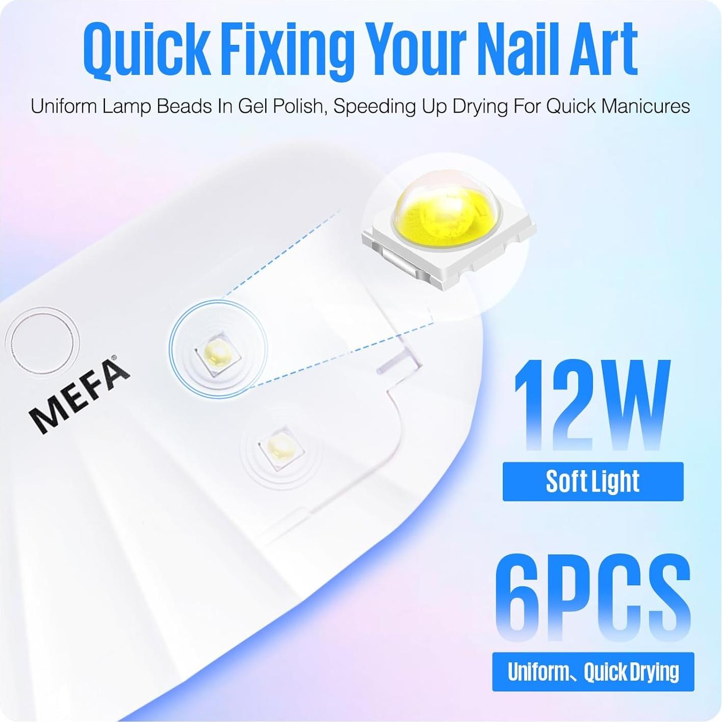 MEFA UV Light for Gel Nails, 12W Mini UV Nail Lamp with 6 Pcs Lamp Beads, 2 Times LED Nail Light, White Portable USB Nail Dryer for Travel Professional UV Light for Home Salon