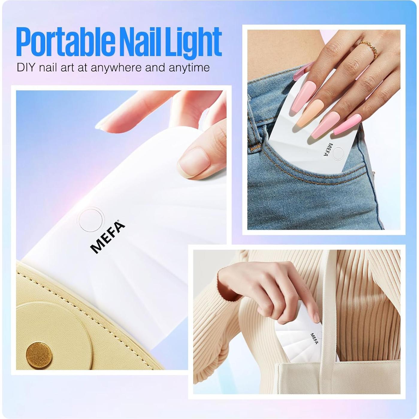 MEFA UV Light for Gel Nails, 12W Mini UV Nail Lamp with 6 Pcs Lamp Beads, 2 Times LED Nail Light, White Portable USB Nail Dryer for Travel Professional UV Light for Home Salon