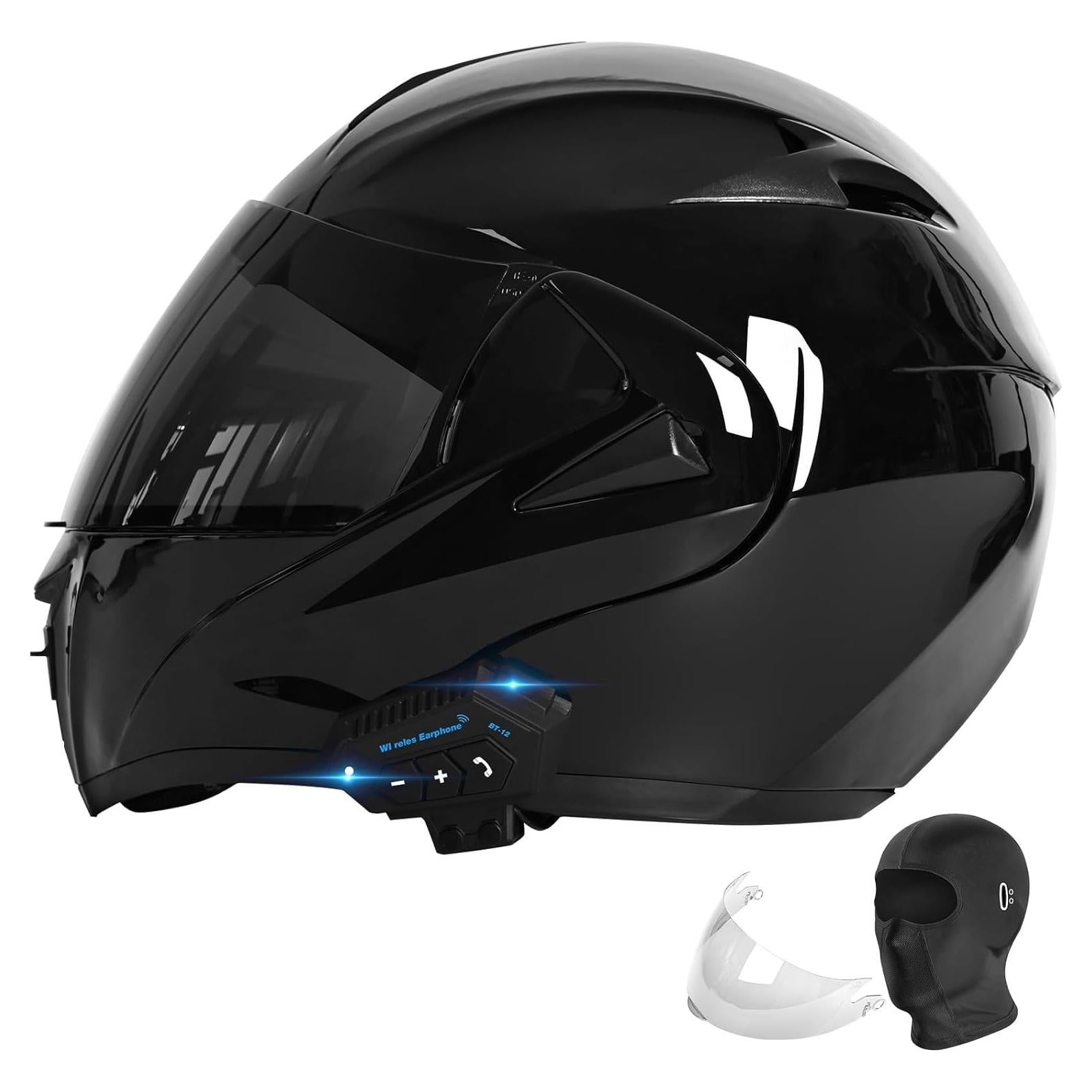 Casco Modular Bluetooth IDCOINE Negro Brillante con Visera Doble