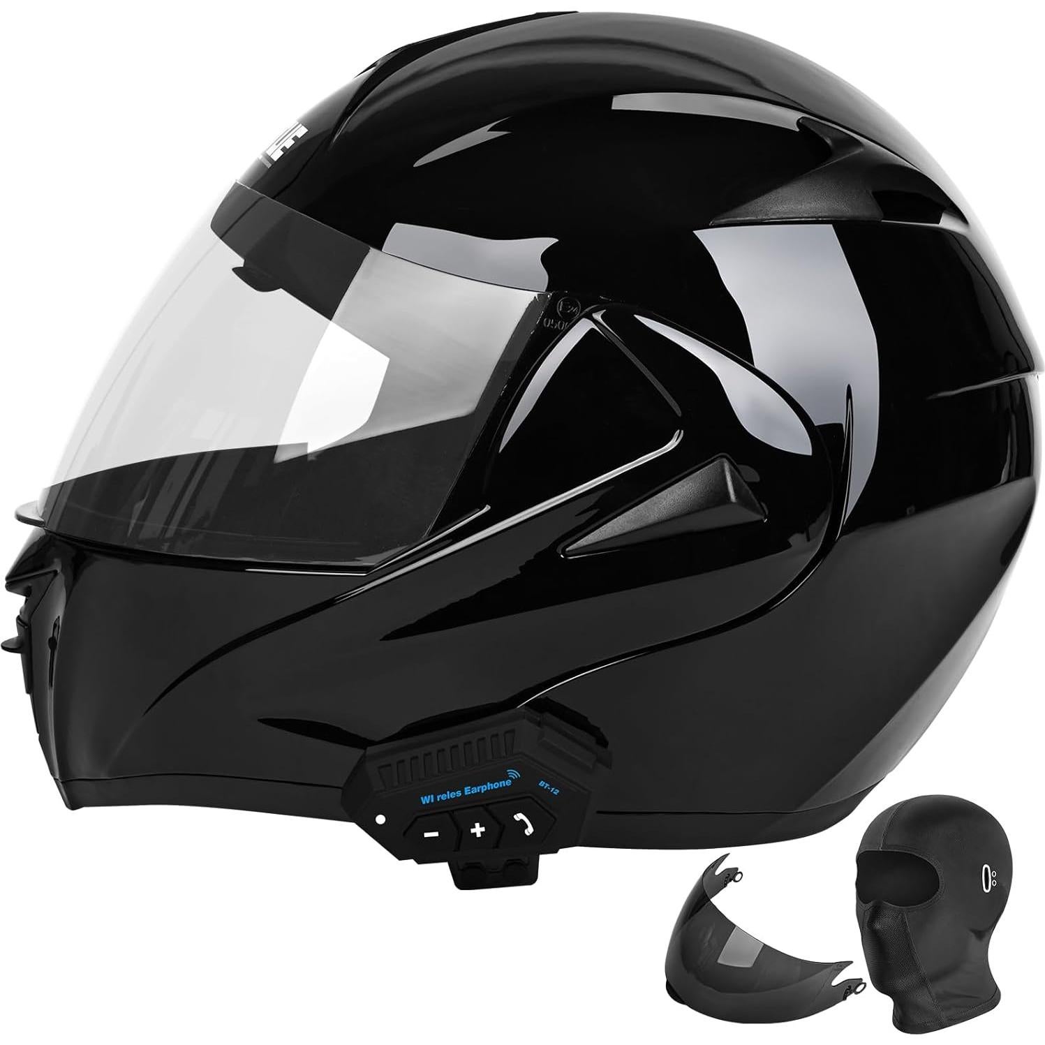 Casco Modular Bluetooth IDCOINE Negro Brillante con Visera Doble