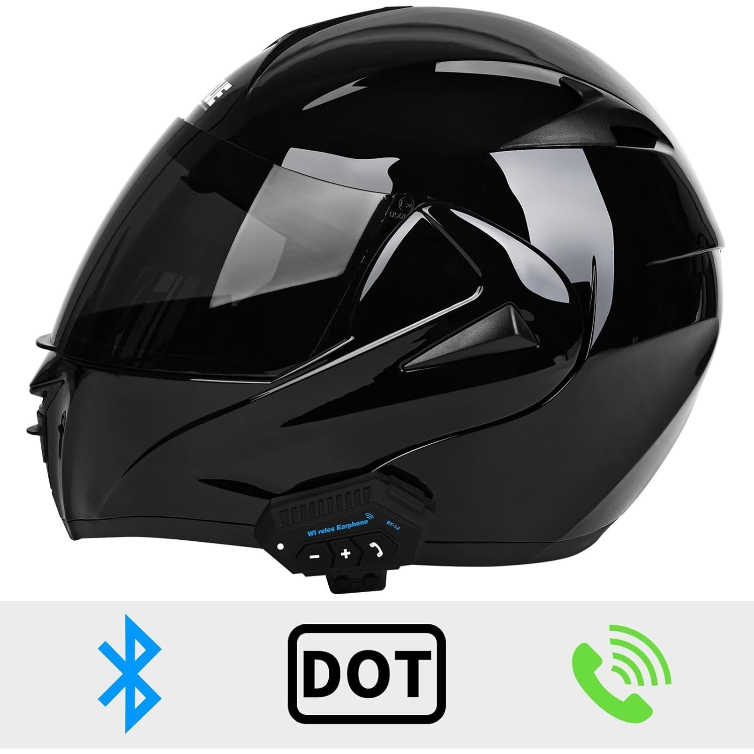 Casco Modular Bluetooth IDCOINE Negro Brillante con Visera Doble
