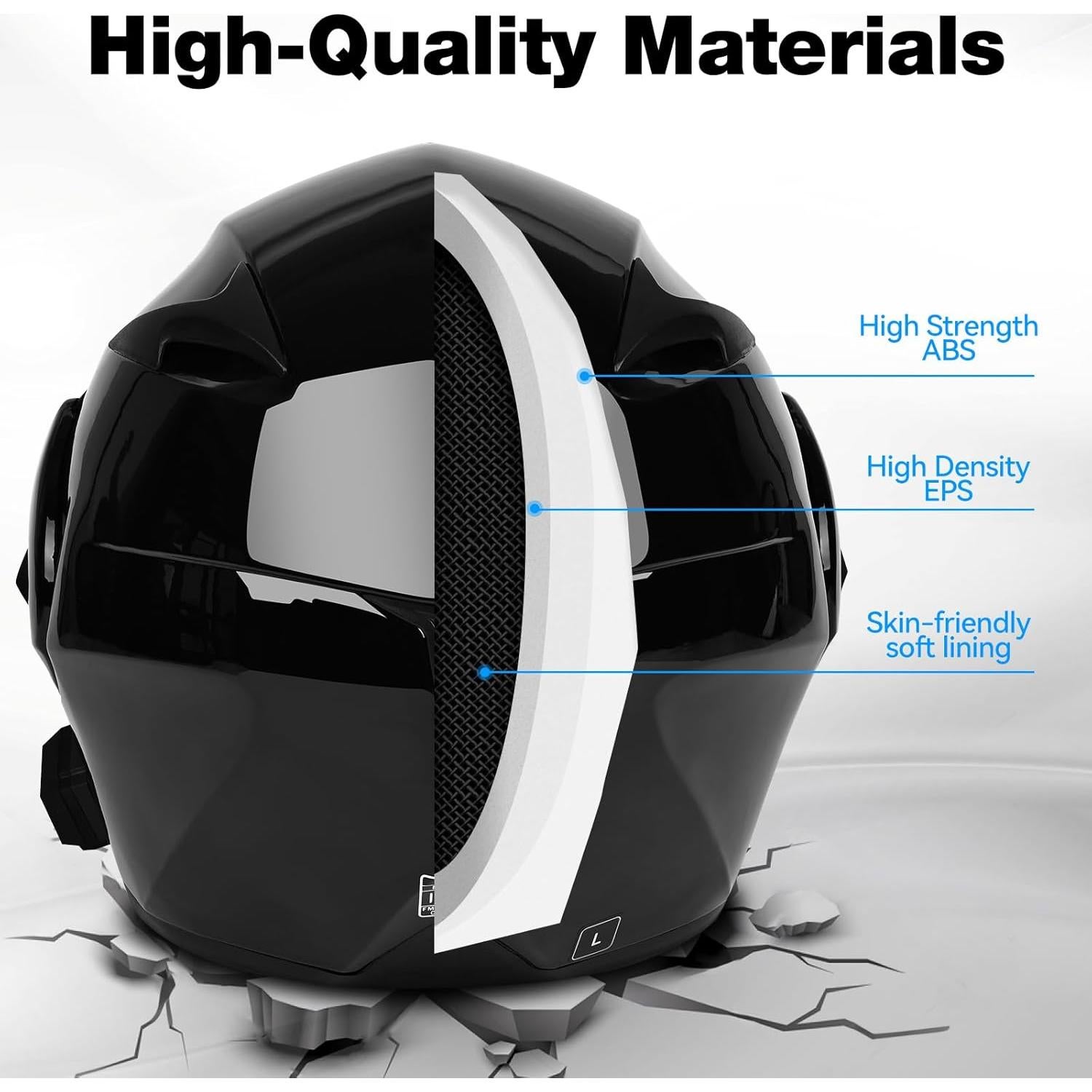 Casco Modular Bluetooth IDCOINE Negro Brillante con Visera Doble