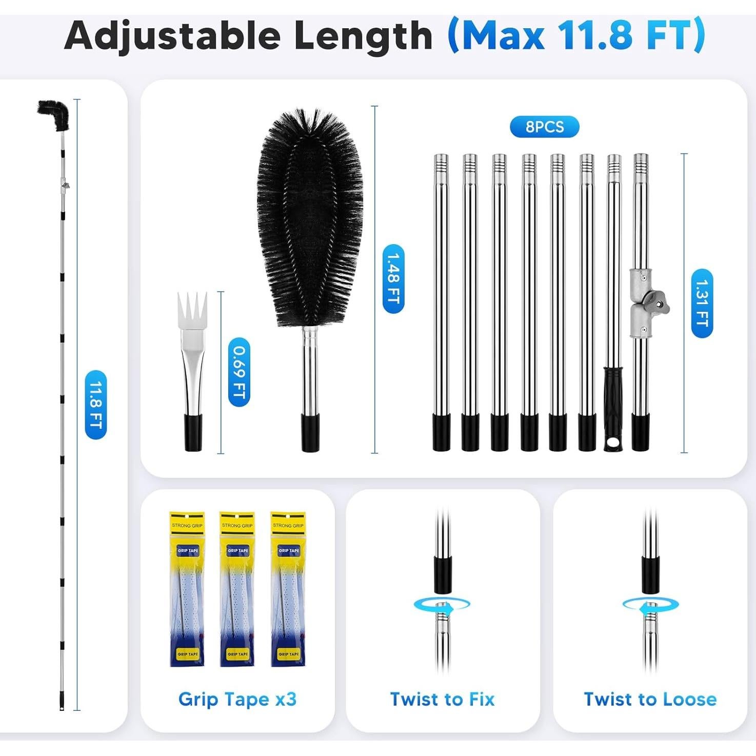 Herramienta de limpieza de canalones Automiim 3.6m con cepillo