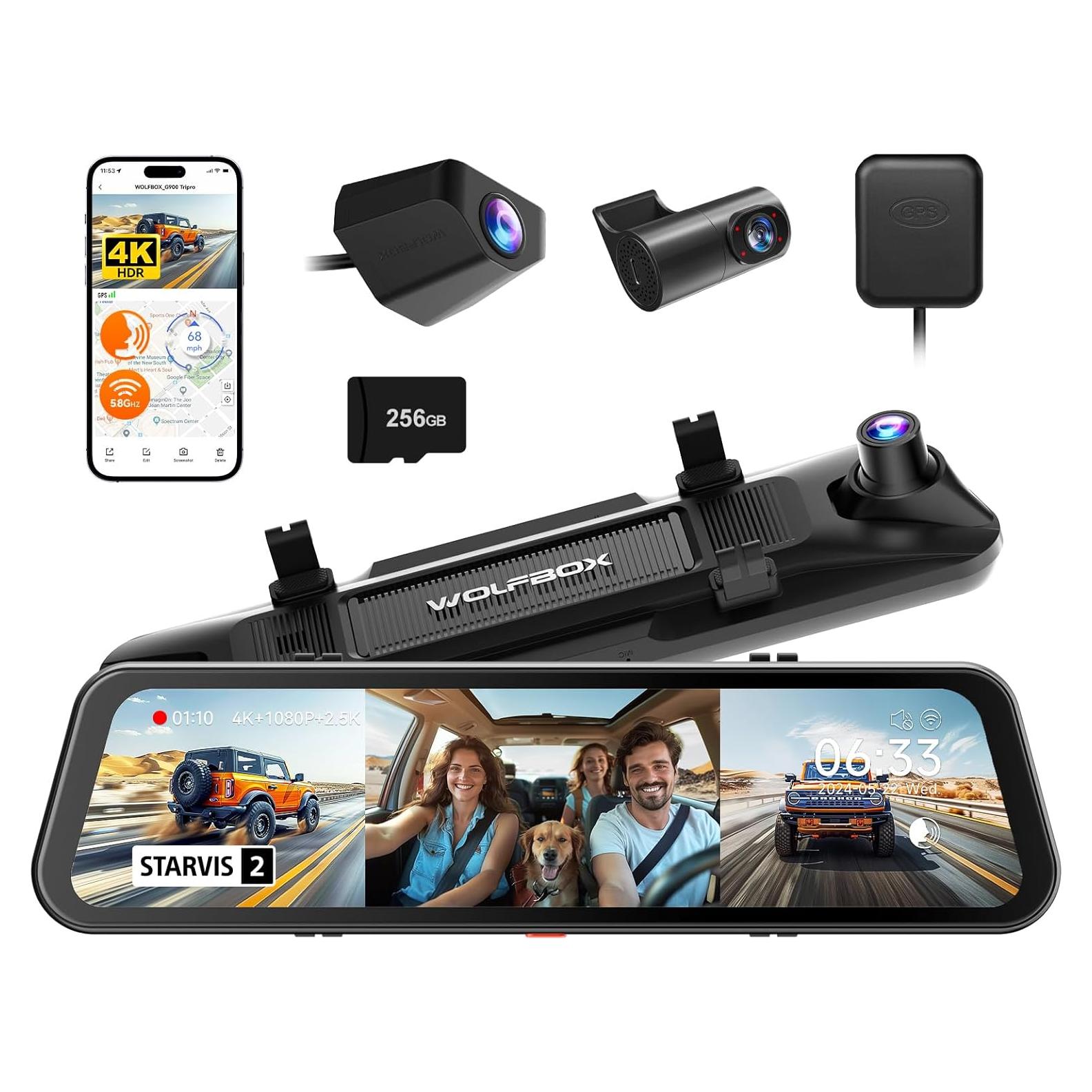 Cámara Espejo Retrovisor WOLFBOX G900 Tripro 4K 3 Canales