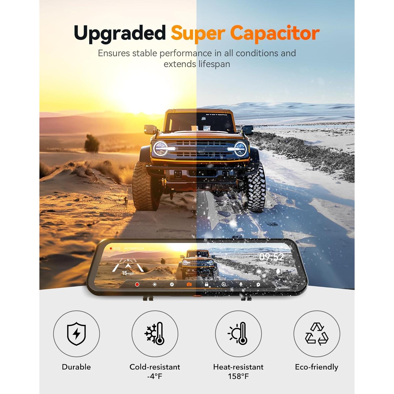 Cámara Espejo Retrovisor WOLFBOX G900 Tripro 4K 3 Canales