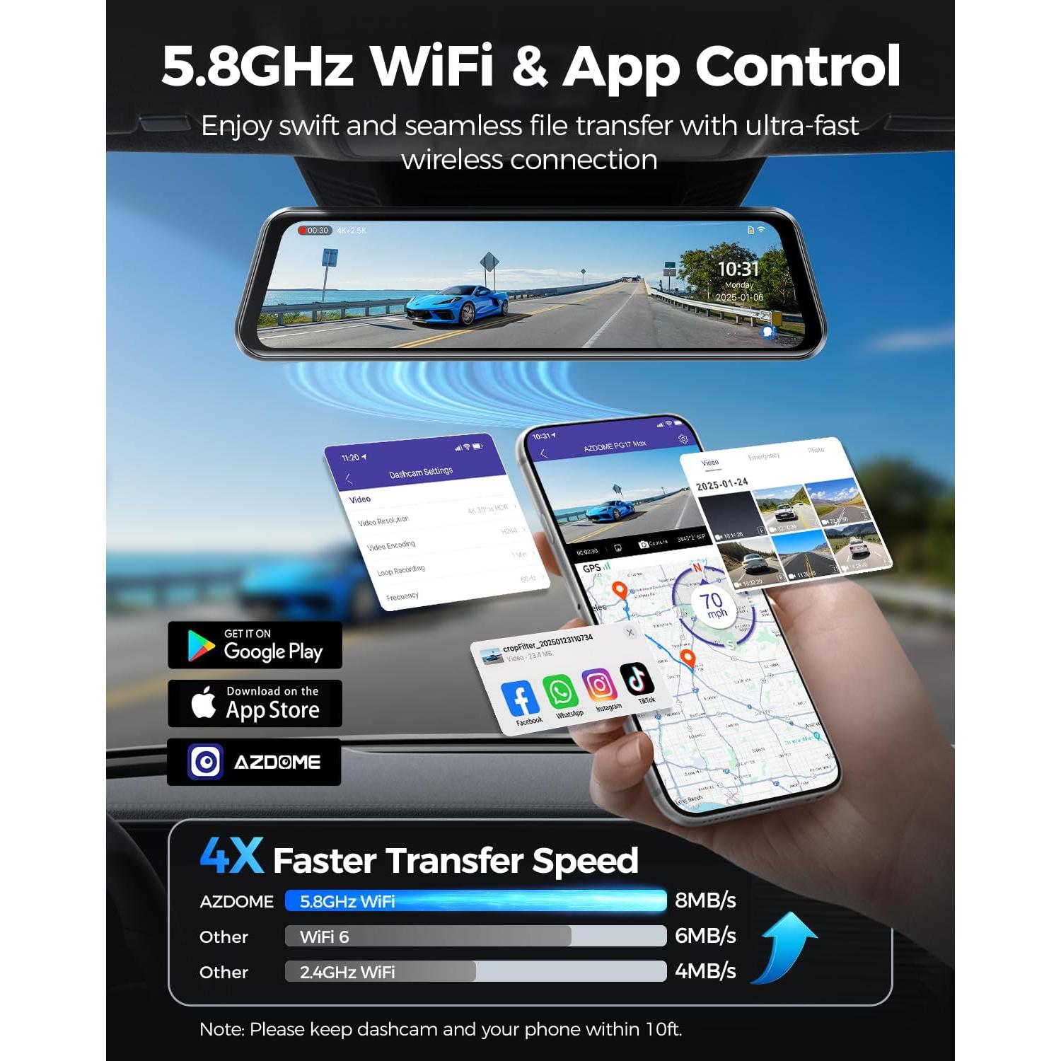 Cámara Espejo Retrovisor AZDOME PG17 Max 4K/2.5K con ADAS