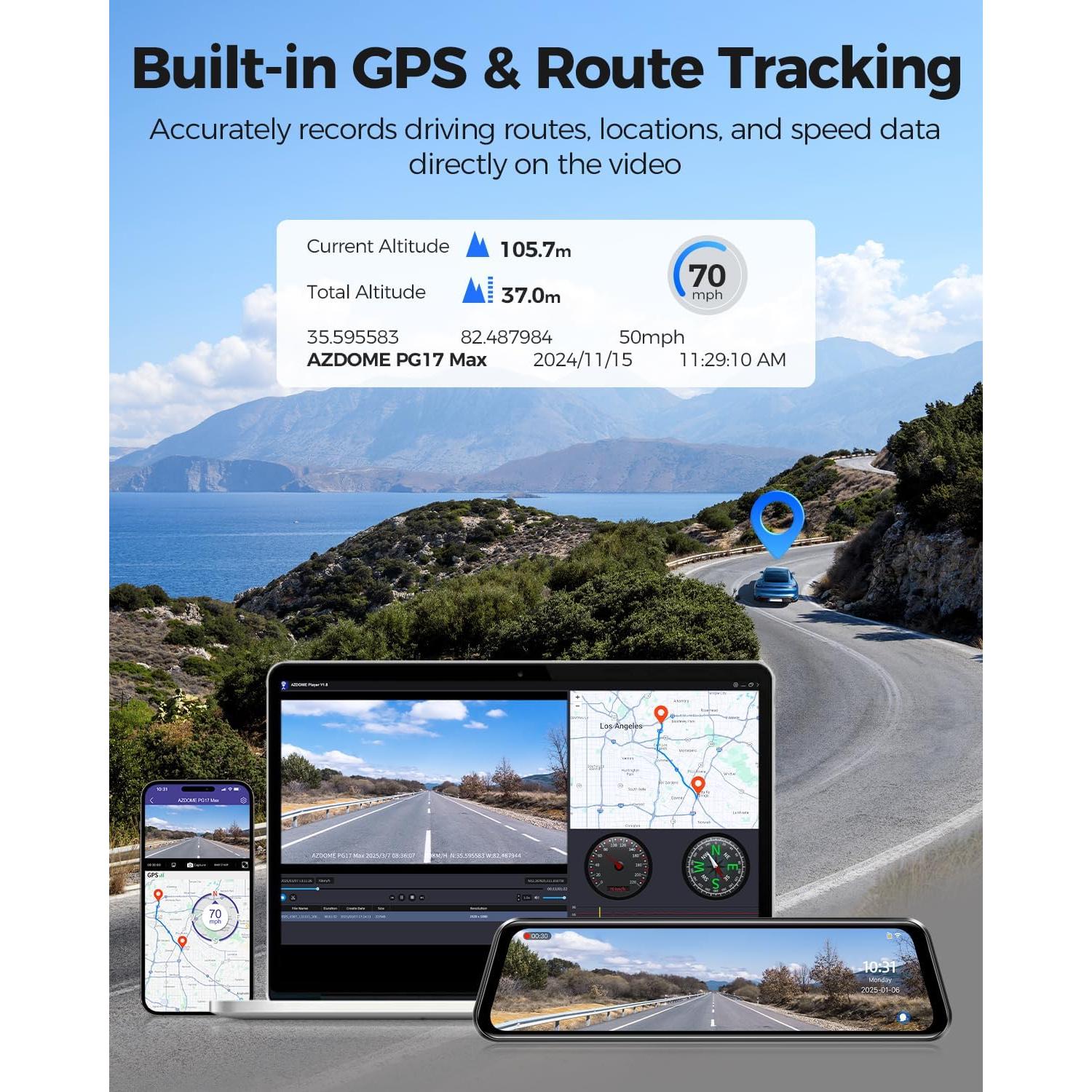 Cámara Espejo Retrovisor AZDOME PG17 Max 4K/2.5K con ADAS