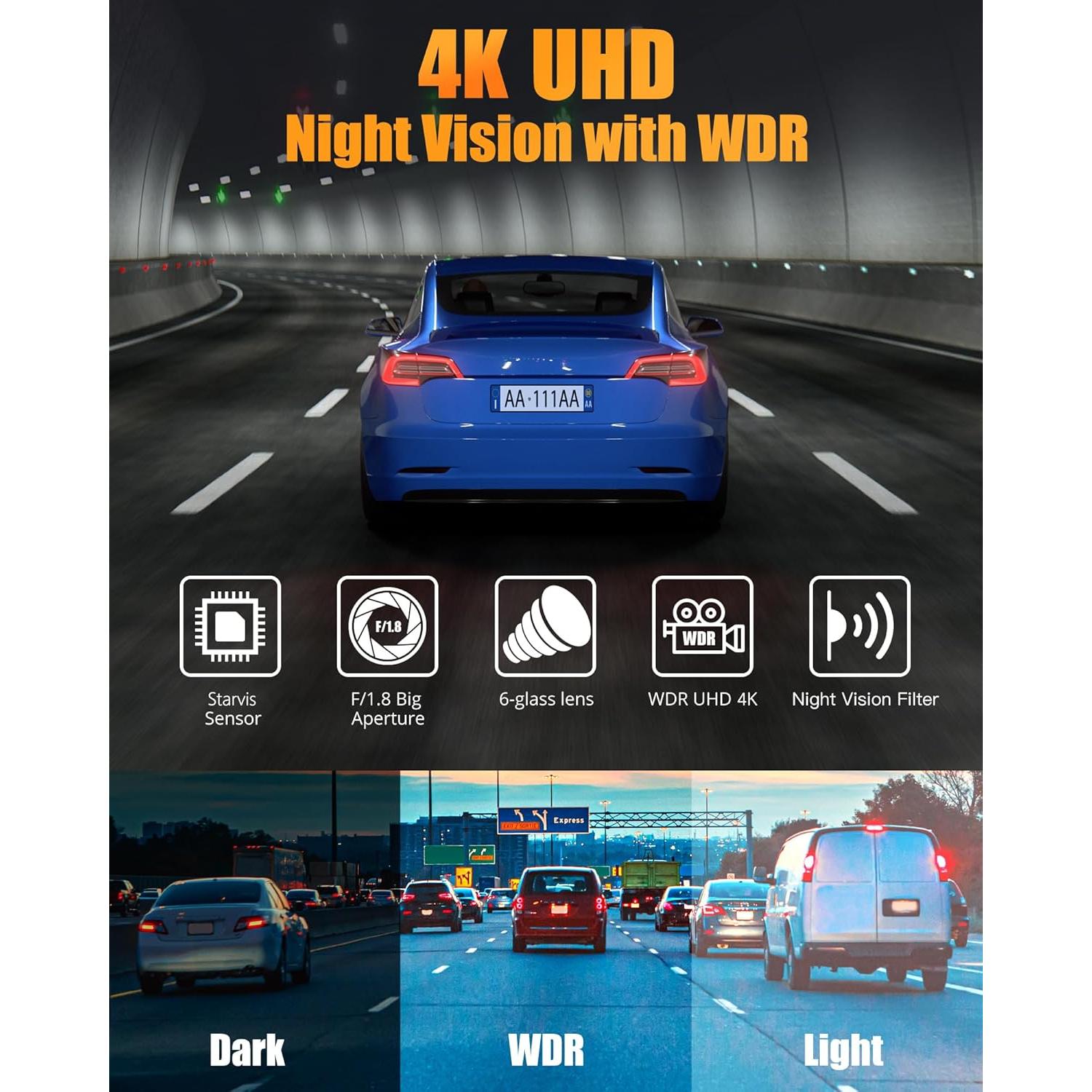 Cámara de tablero dual Lensuge A4 4K + 1080P con WiFi