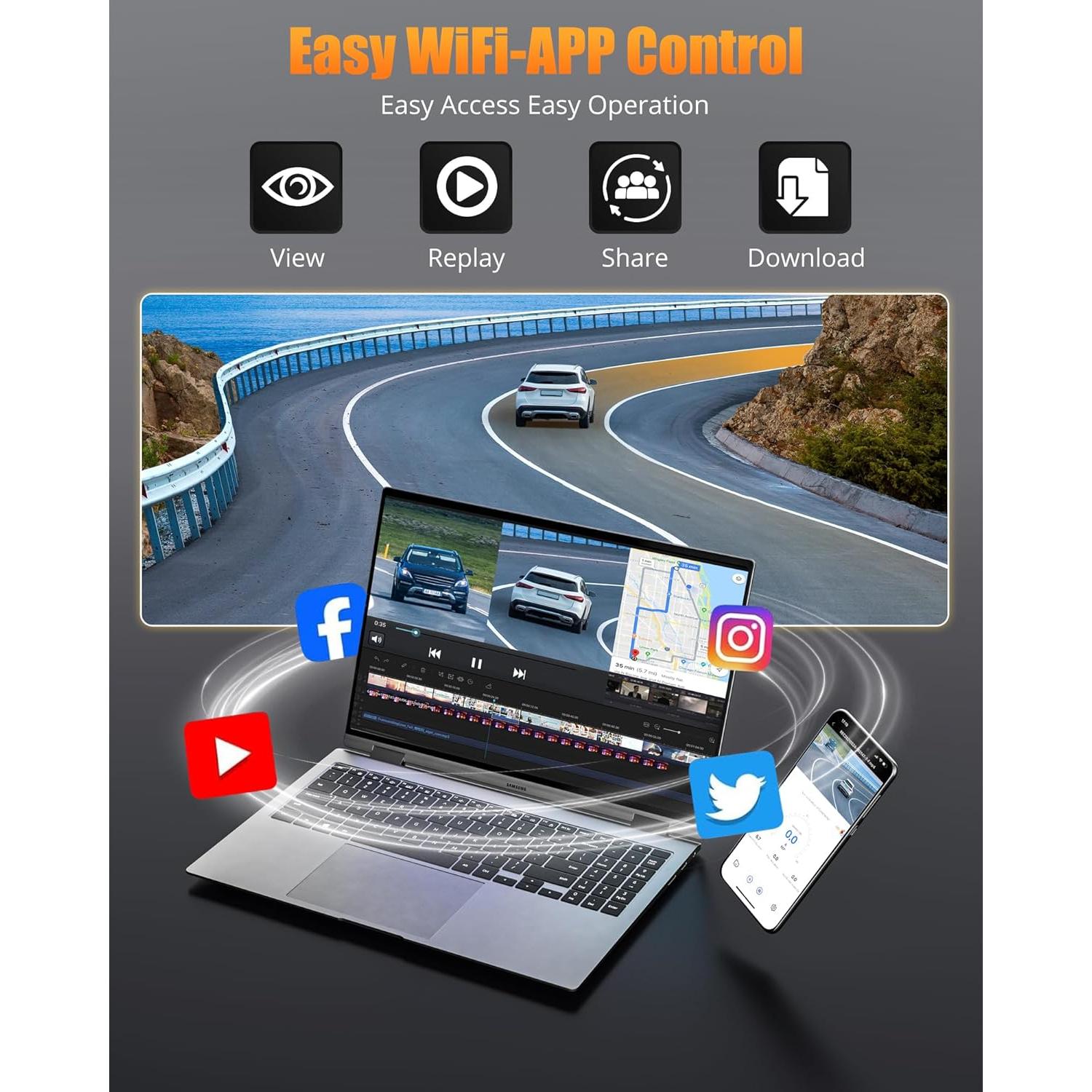 Cámara de tablero dual Lensuge A4 4K + 1080P con WiFi