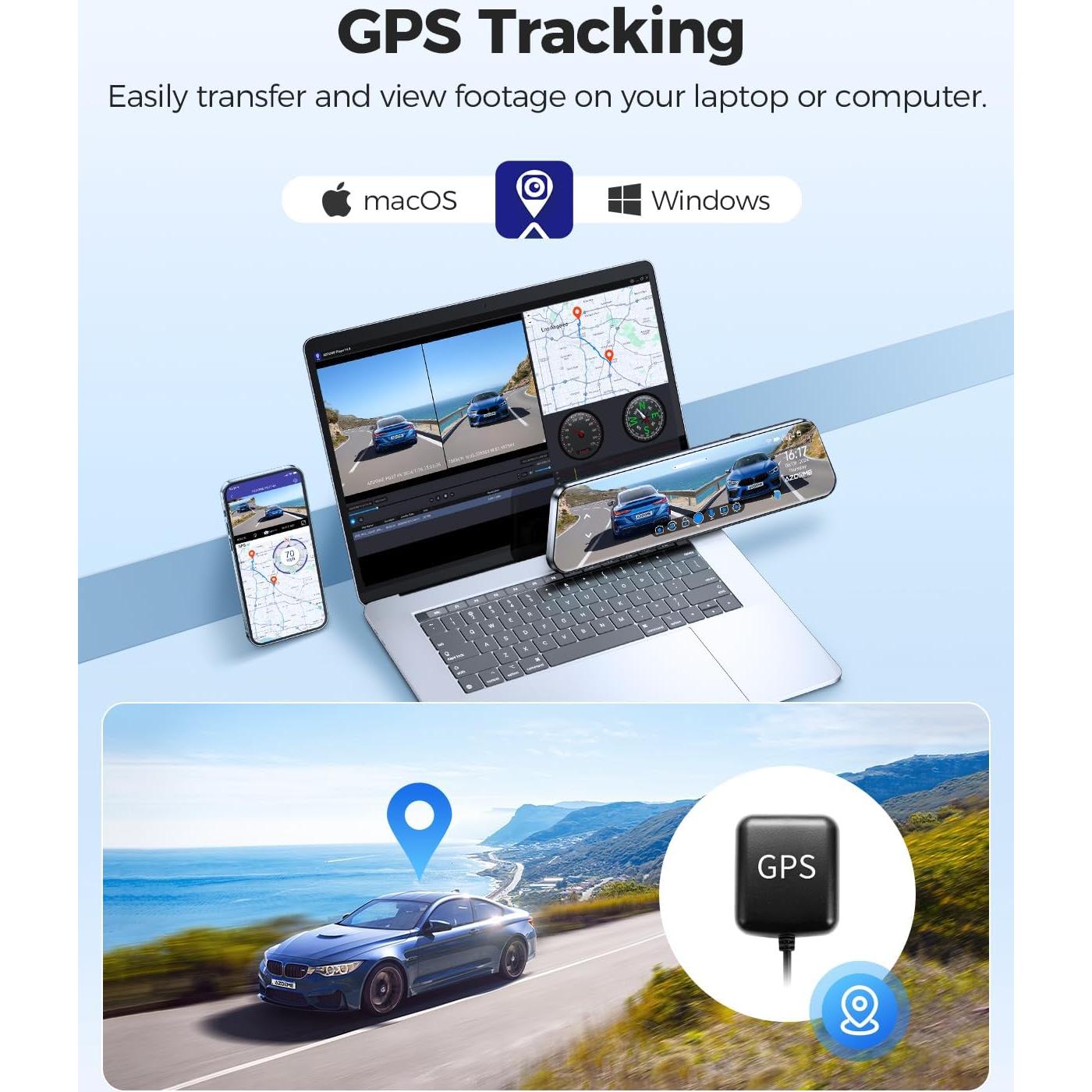 Cámara de Salpicadero Espejo AZDOME PG17 4K con GPS y WiFi