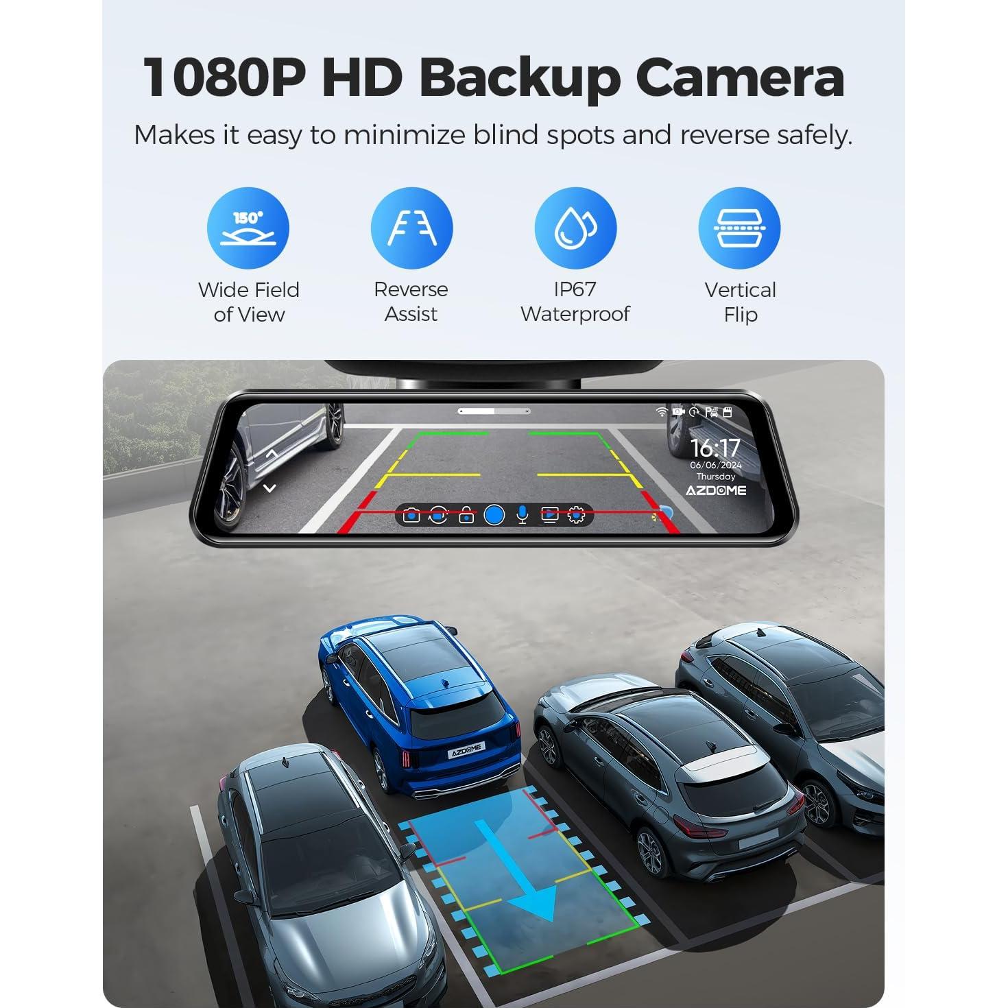 Cámara de Salpicadero Espejo AZDOME PG17 4K con GPS y WiFi