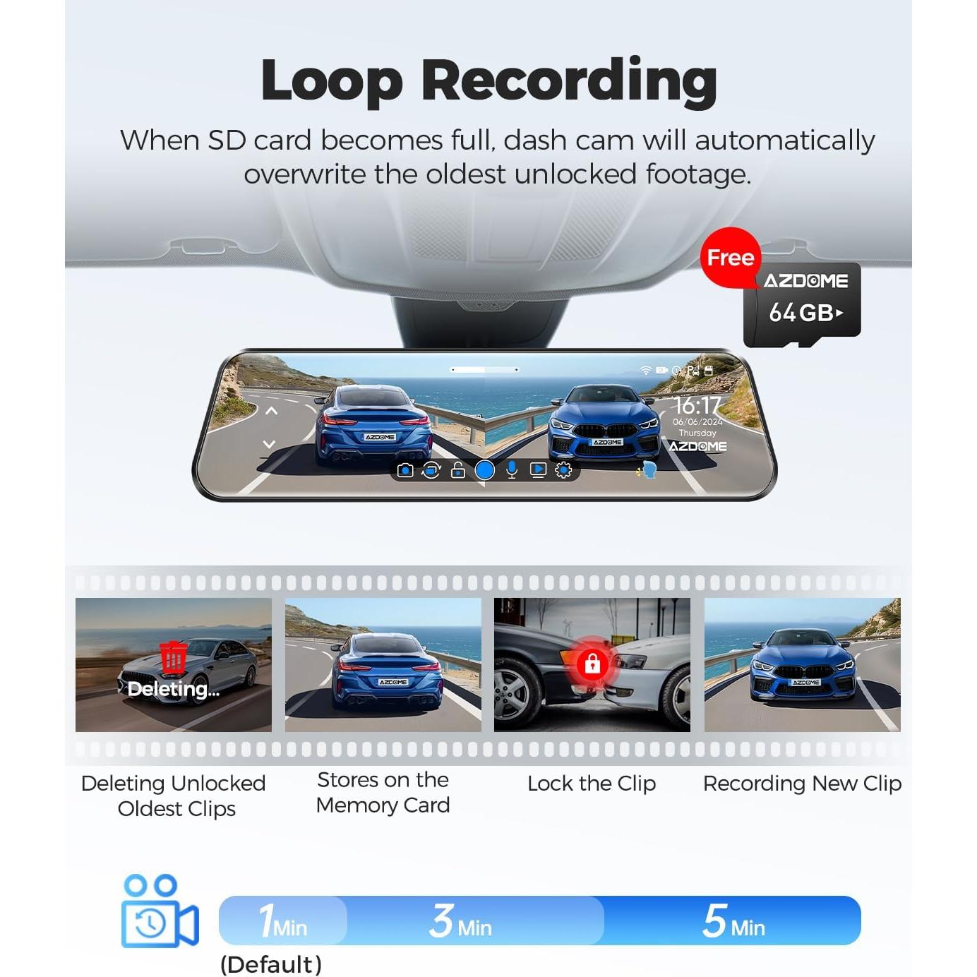 Cámara de Salpicadero Espejo AZDOME PG17 4K con GPS y WiFi