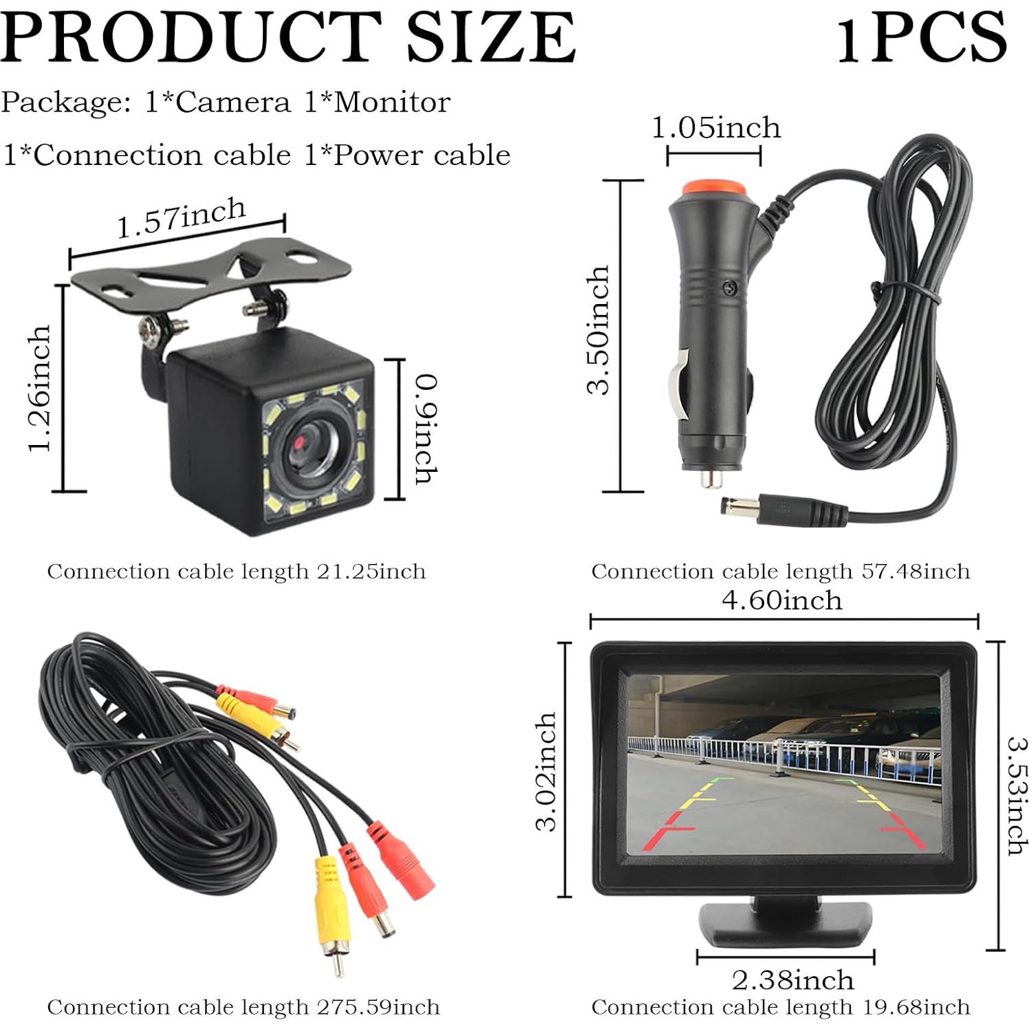 Cámara de Respaldo Carleef HD 12 LED 150° con Monitor 4.6"