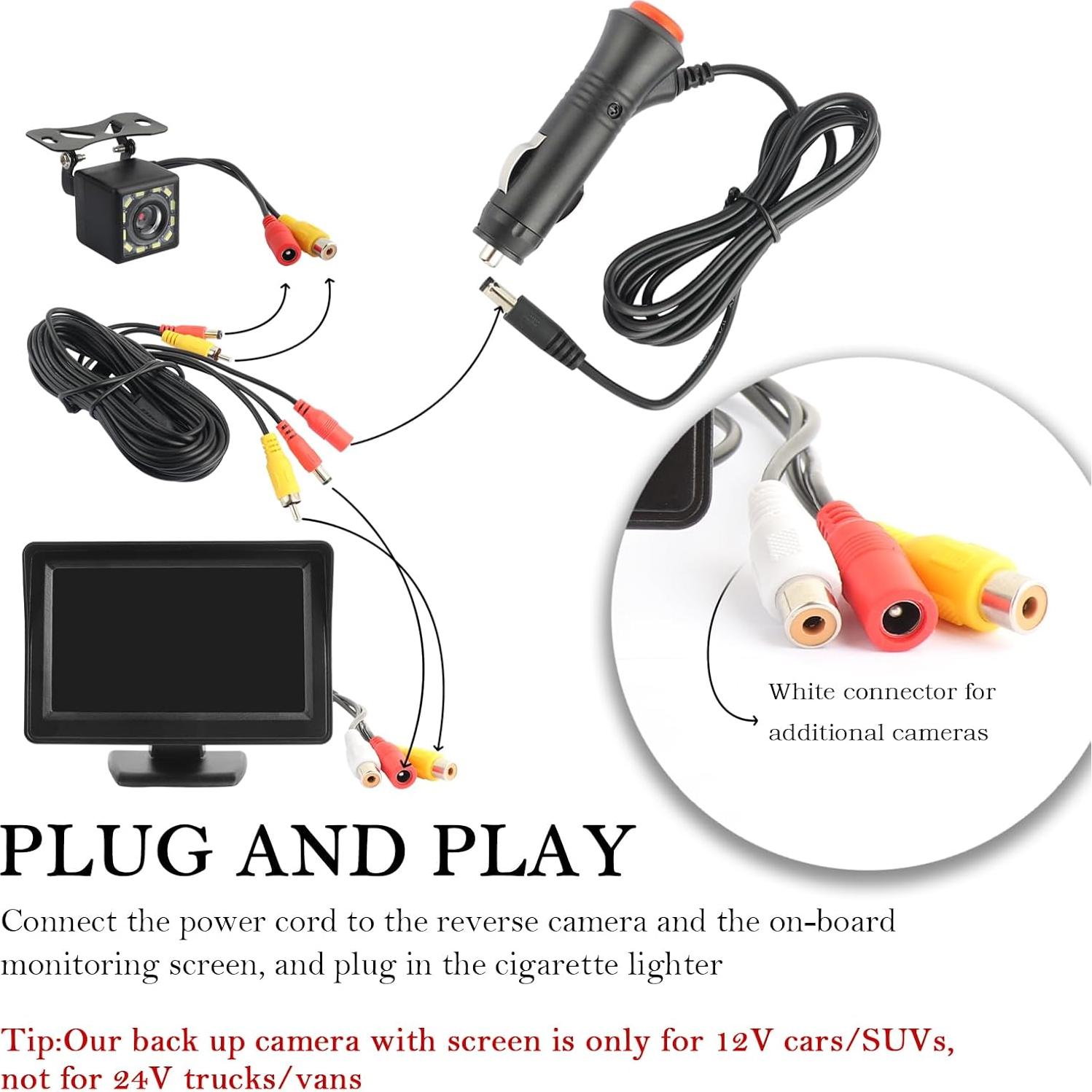 Cámara de Respaldo Carleef HD 12 LED 150° con Monitor 4.6"
