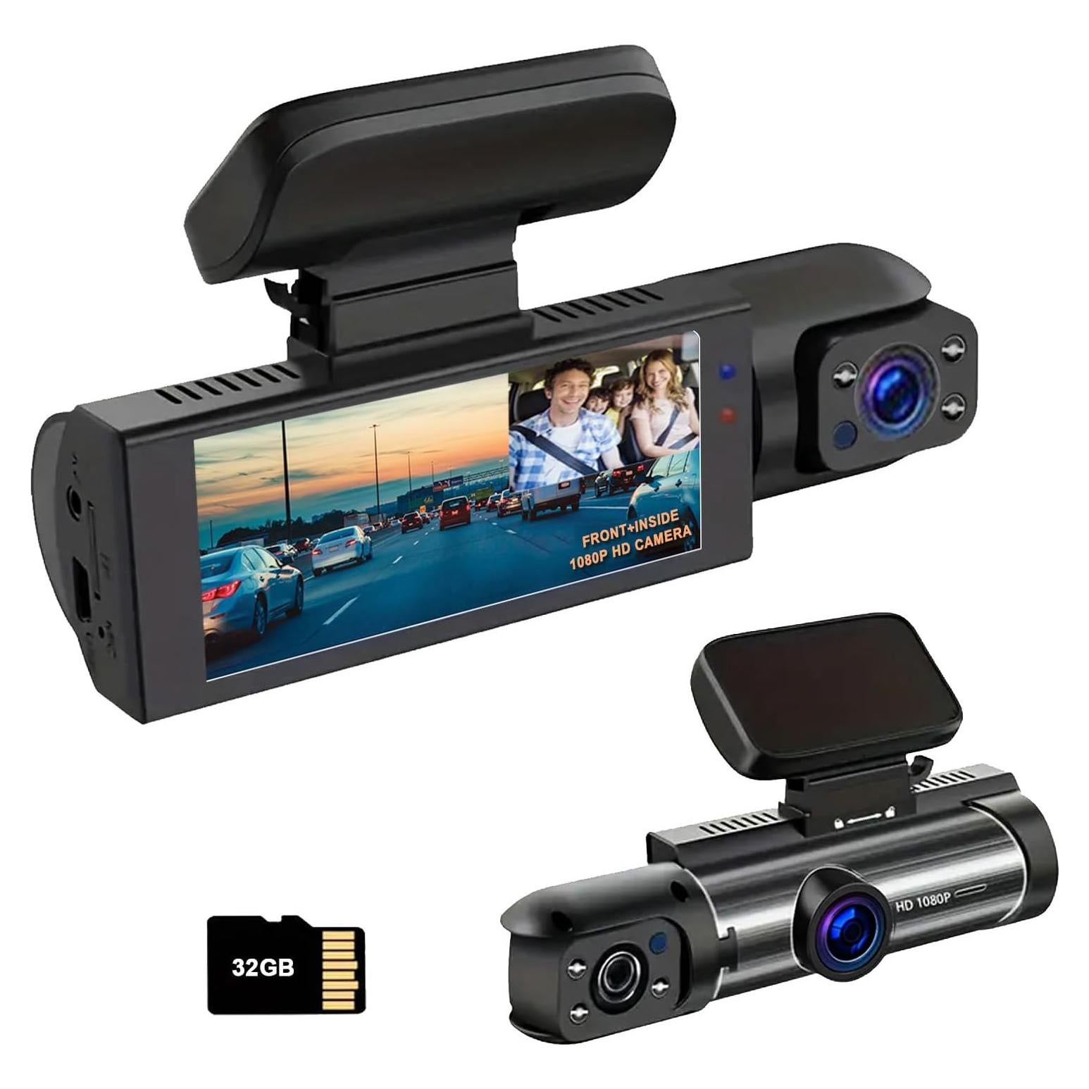 1080P Dual Camera Dash Cam for Cars, Driving Recorder with IR Night Vision, Loop Recording, Wide Angle Lens - 3.16 Inch IPS Screen,Parking Mode, Car Camera with 32GB TF Card