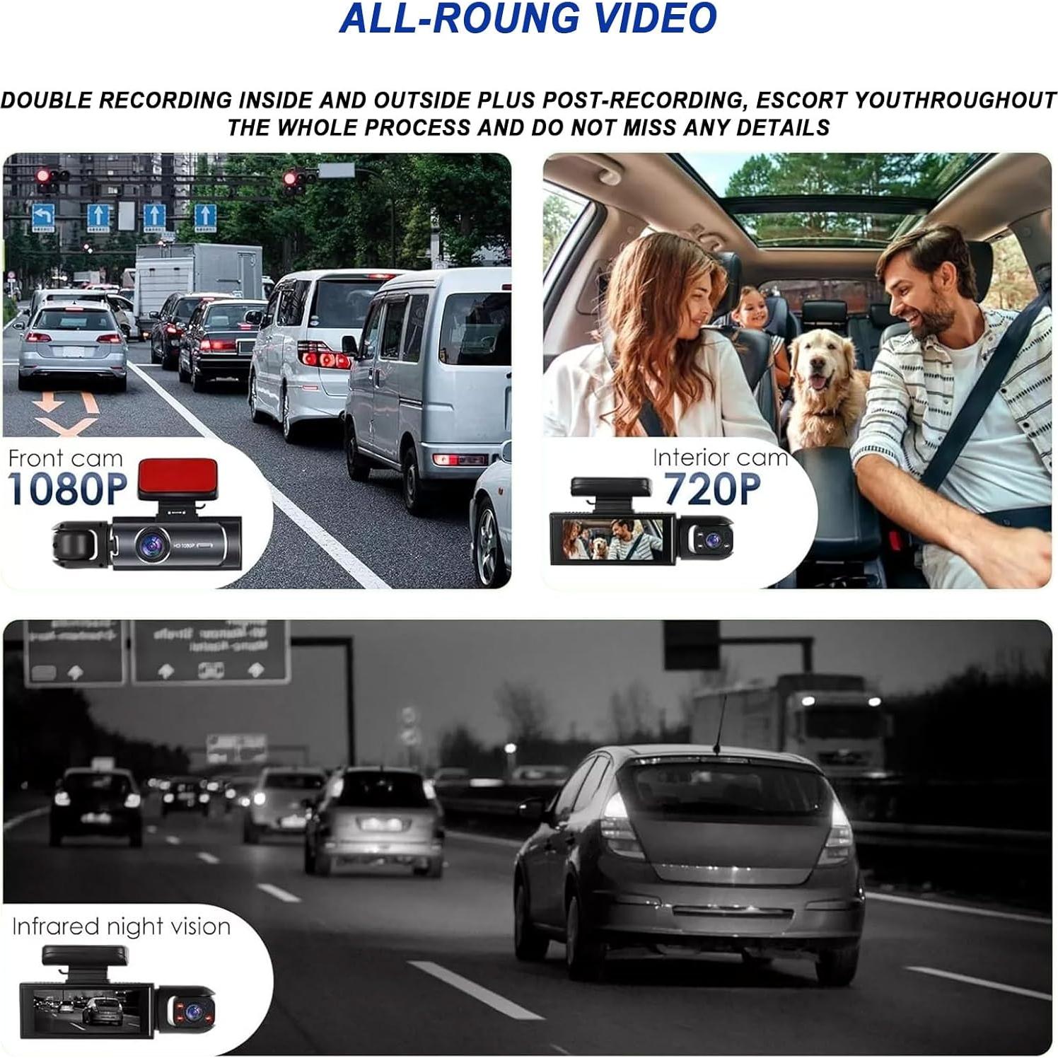 1080P Dual Camera Dash Cam for Cars, Driving Recorder with IR Night Vision, Loop Recording, Wide Angle Lens - 3.16 Inch IPS Screen,Parking Mode, Car Camera with 32GB TF Card