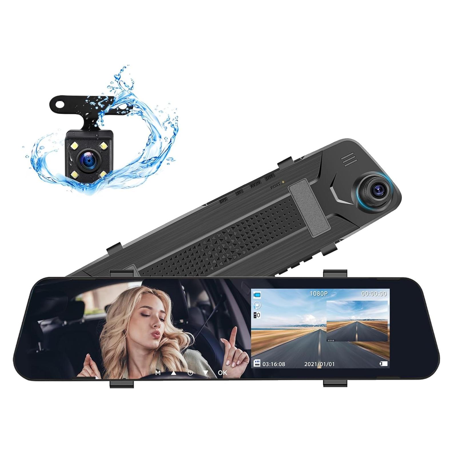 CAMECHO Cámara de Espejo 4.5" Doble Lente 1080P HD Auto