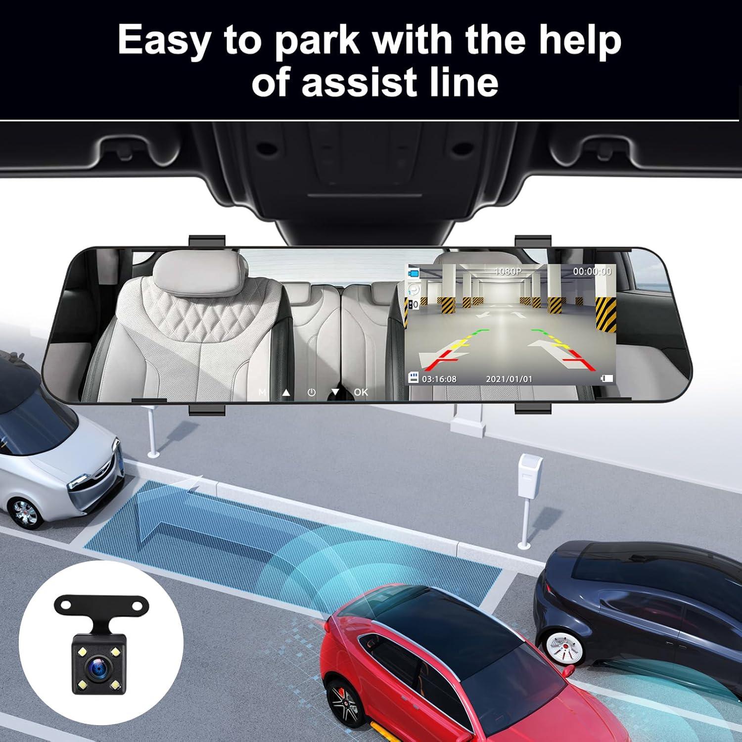 CAMECHO Cámara de Espejo 4.5" Doble Lente 1080P HD Auto