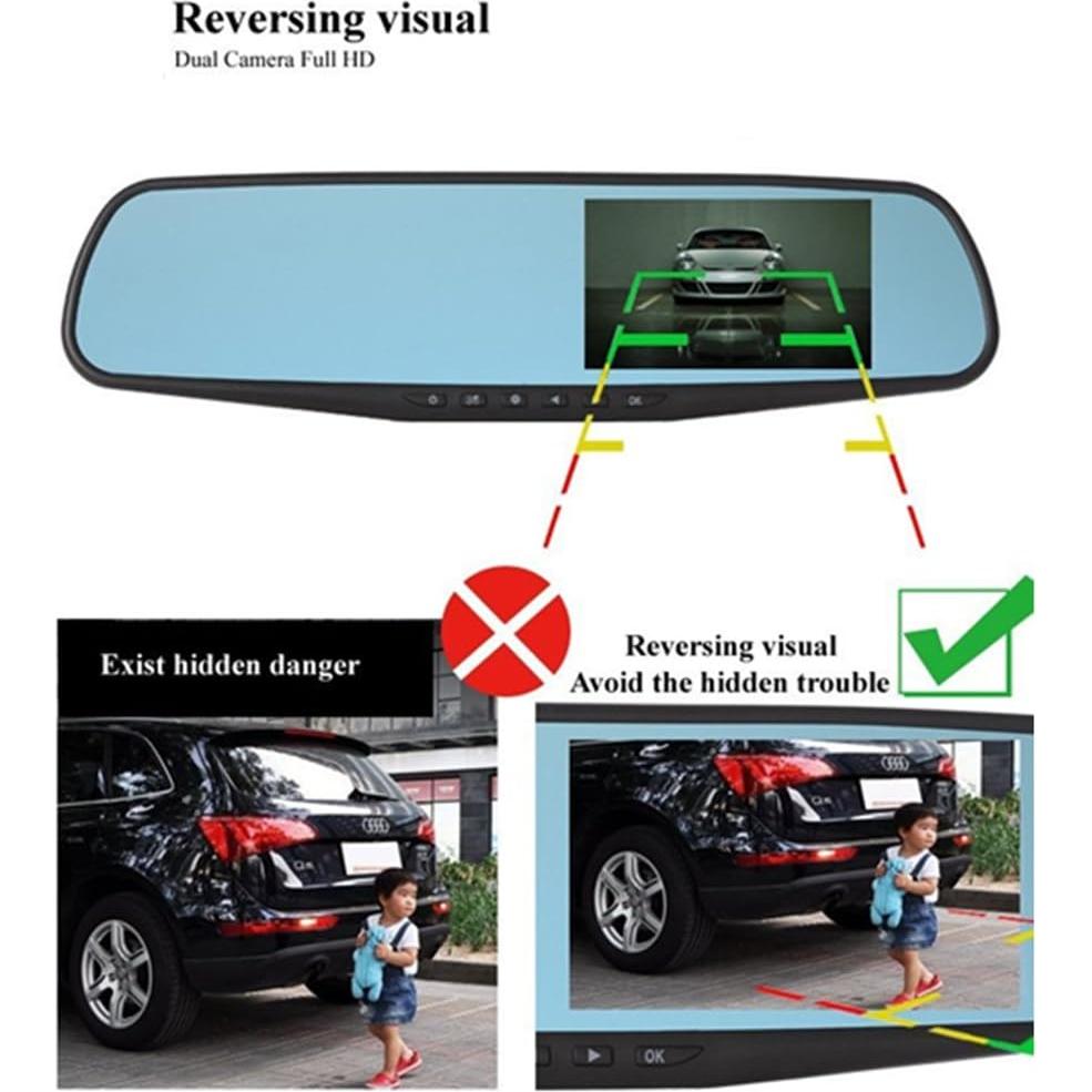 Grabadora de Video para Espejo Retrovisor Jinyue 4.3" HD Doble Lente